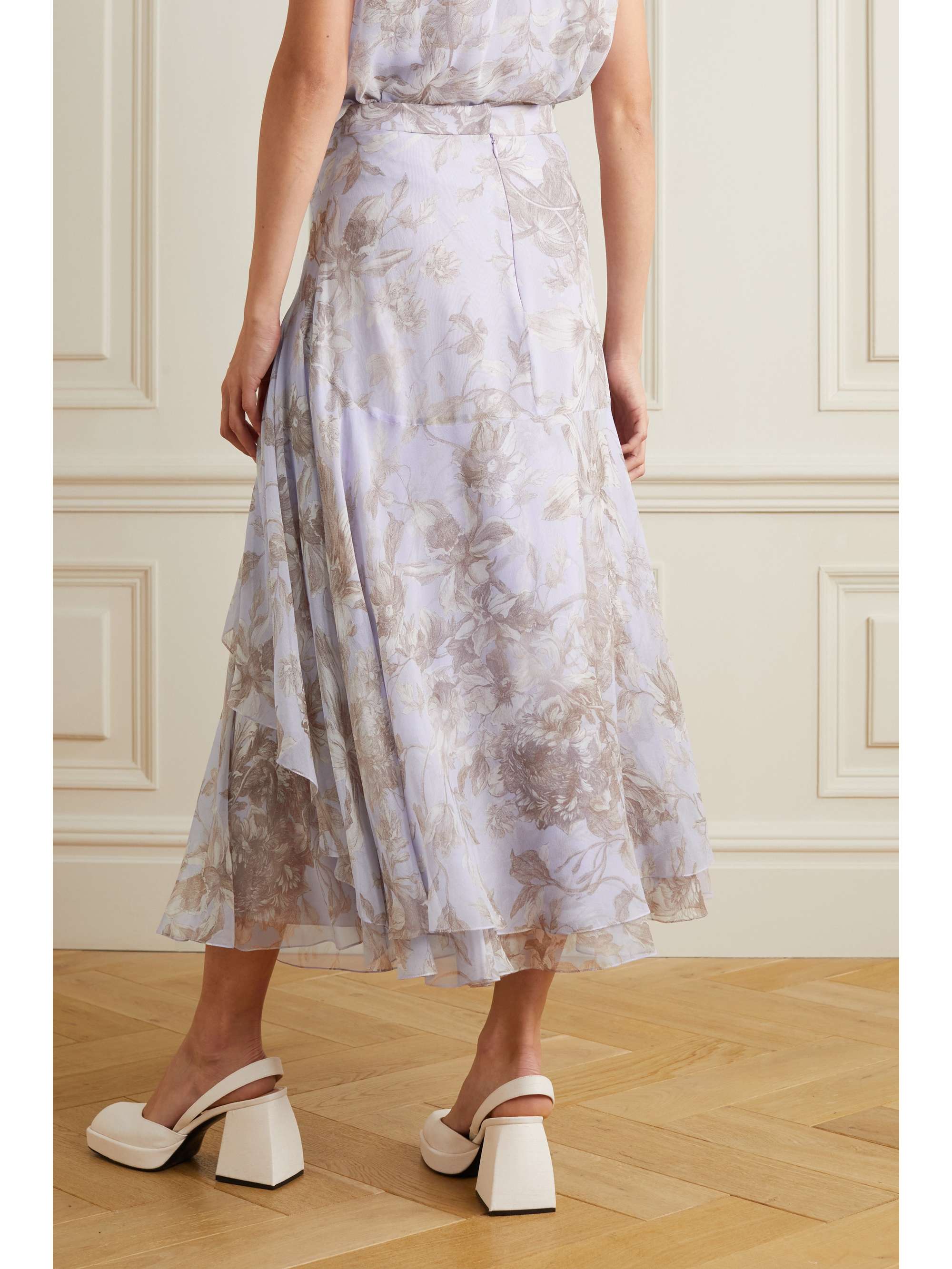 ERDEM Harlow asymmetric floral-print silk-georgette midi skirt