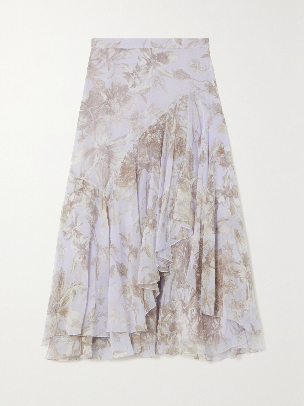 Shop Erdem Harlow Asymmetric Floral-print Silk-georgette Midi Skirt In Purple