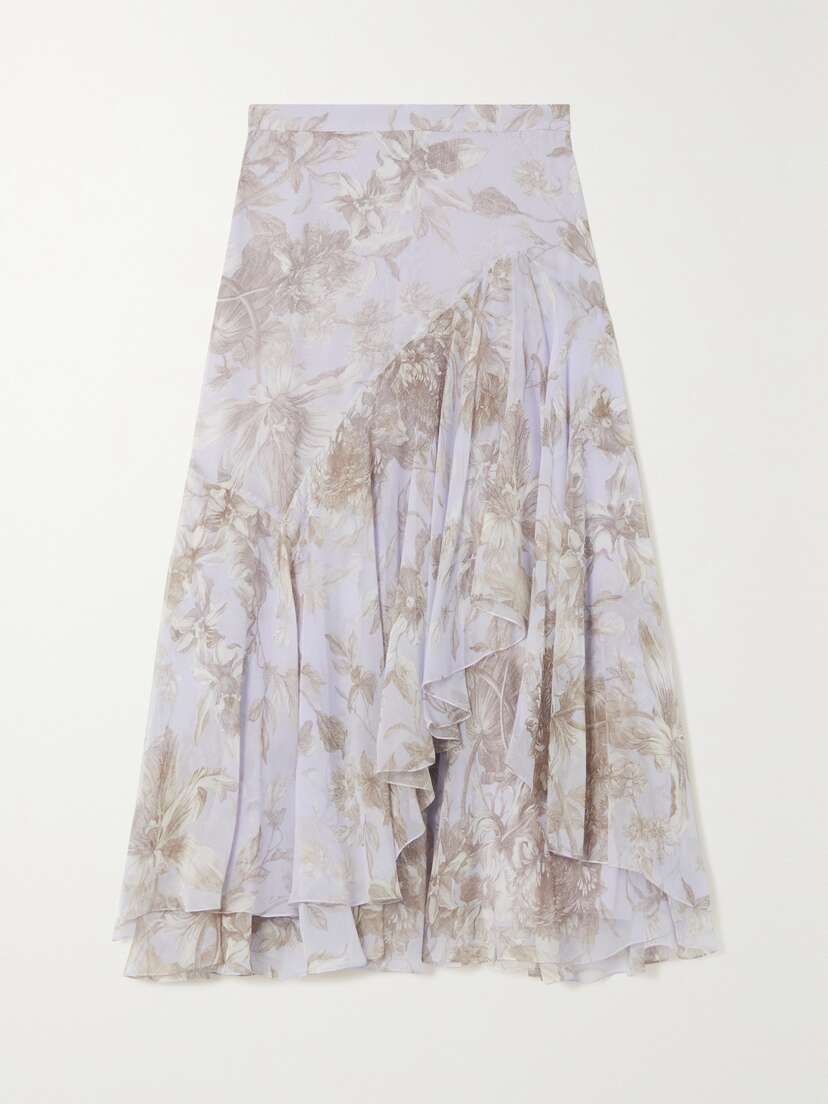 Erdem Harlow Asymmetric Floral-print Silk-georgette Midi Skirt