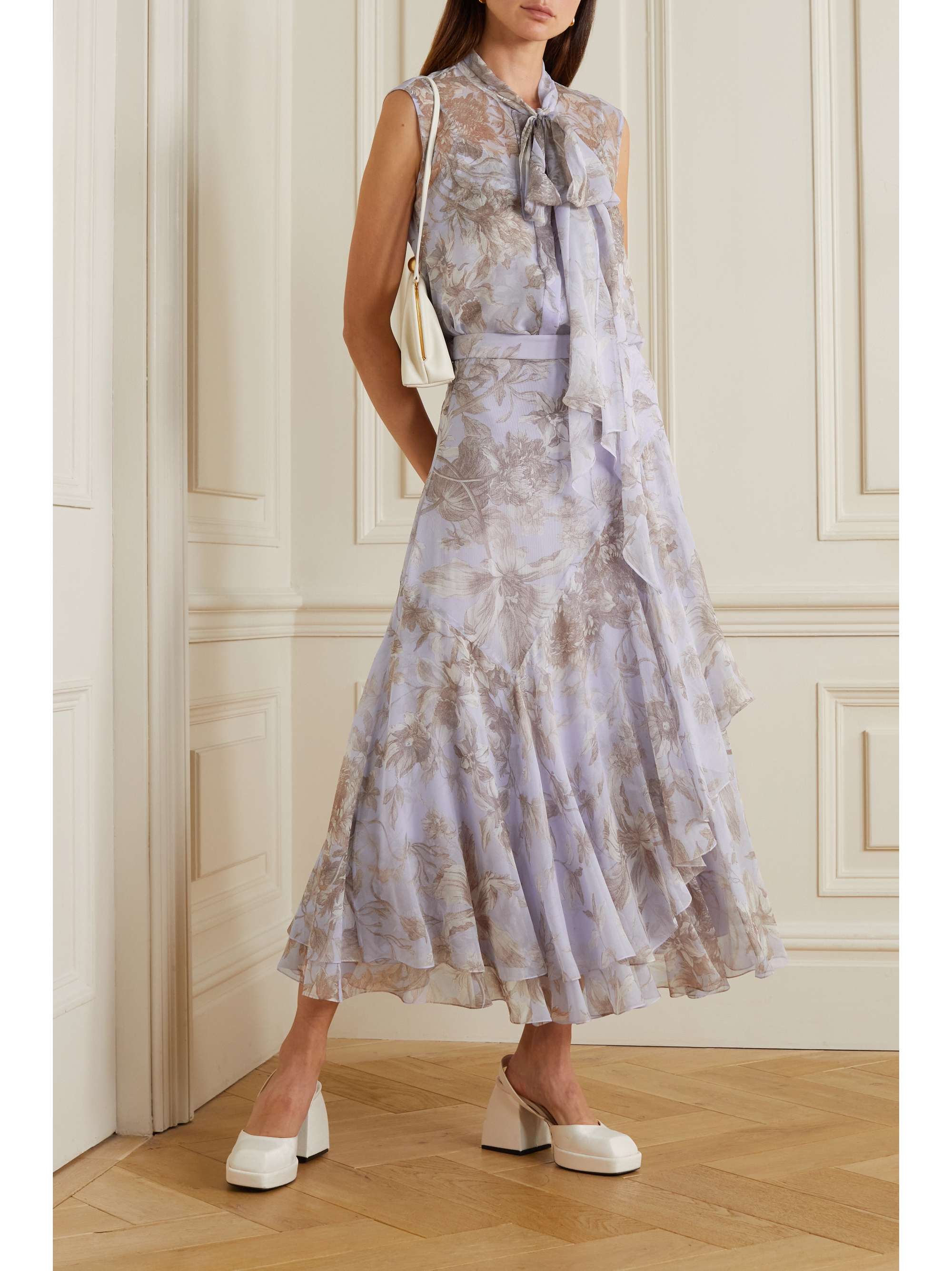 ERDEM Harlow asymmetric floral-print silk-georgette midi skirt