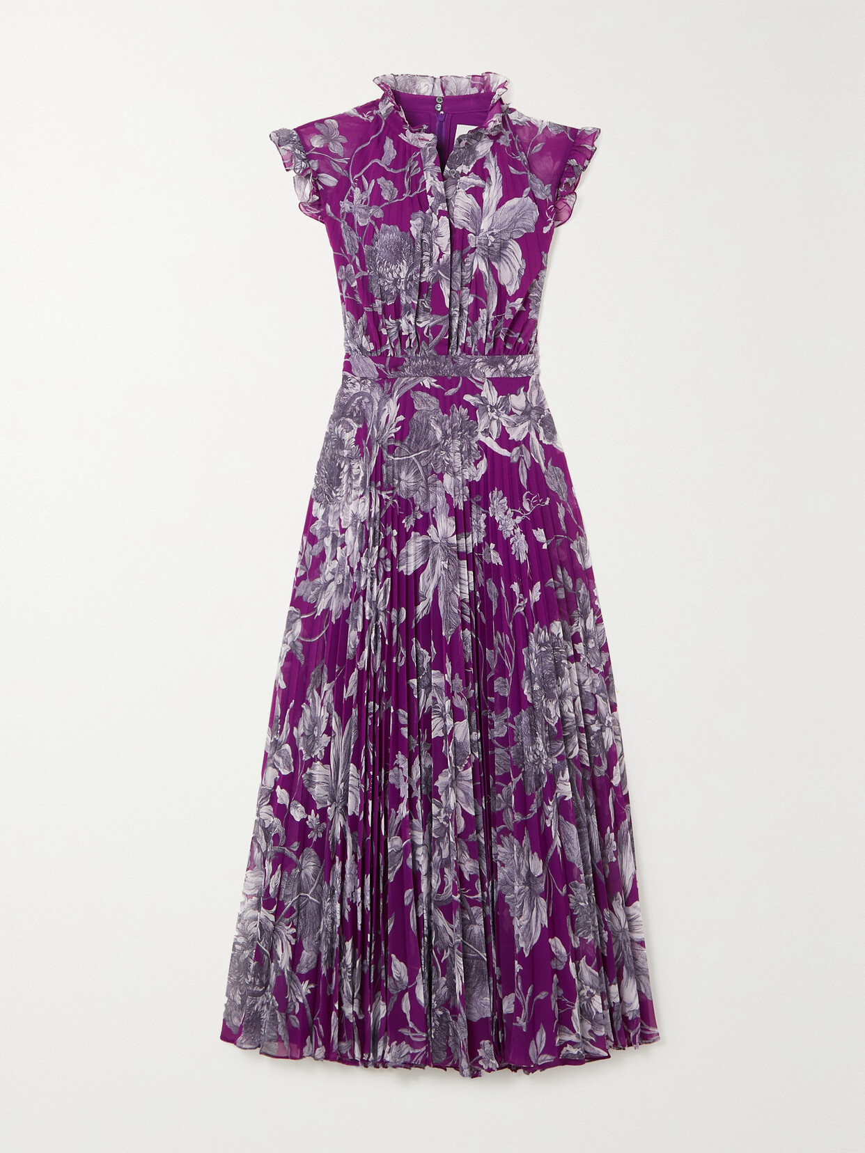 Erdem - Roisin Pleated Floral-print Voile Midi Dress - Purple