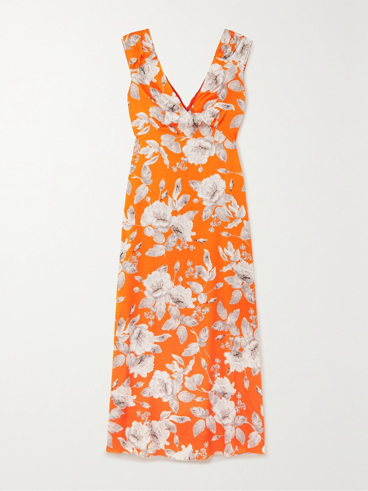 Erdem - Garnelle Floral-print Stretch-satin Midi Dress - Orange