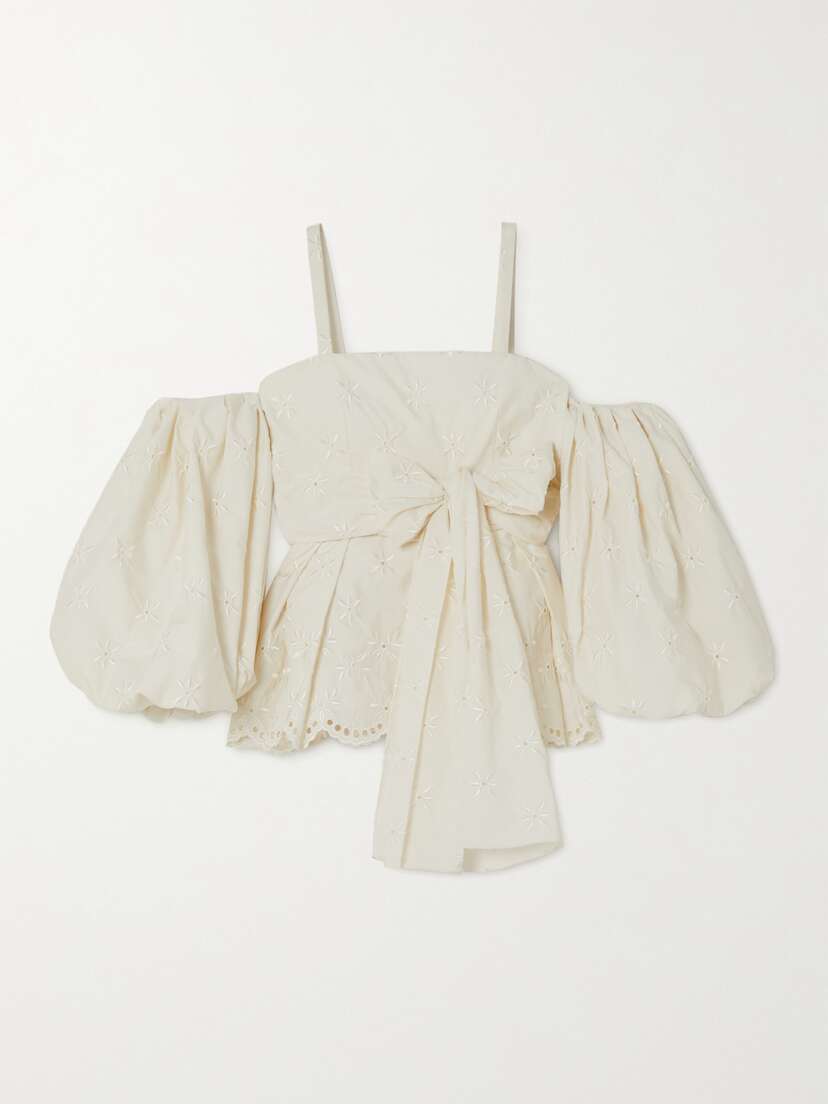 Erdem Maryam Convertible Bow-detailed Broderie Anglaise Poplin Blouse - UK 14