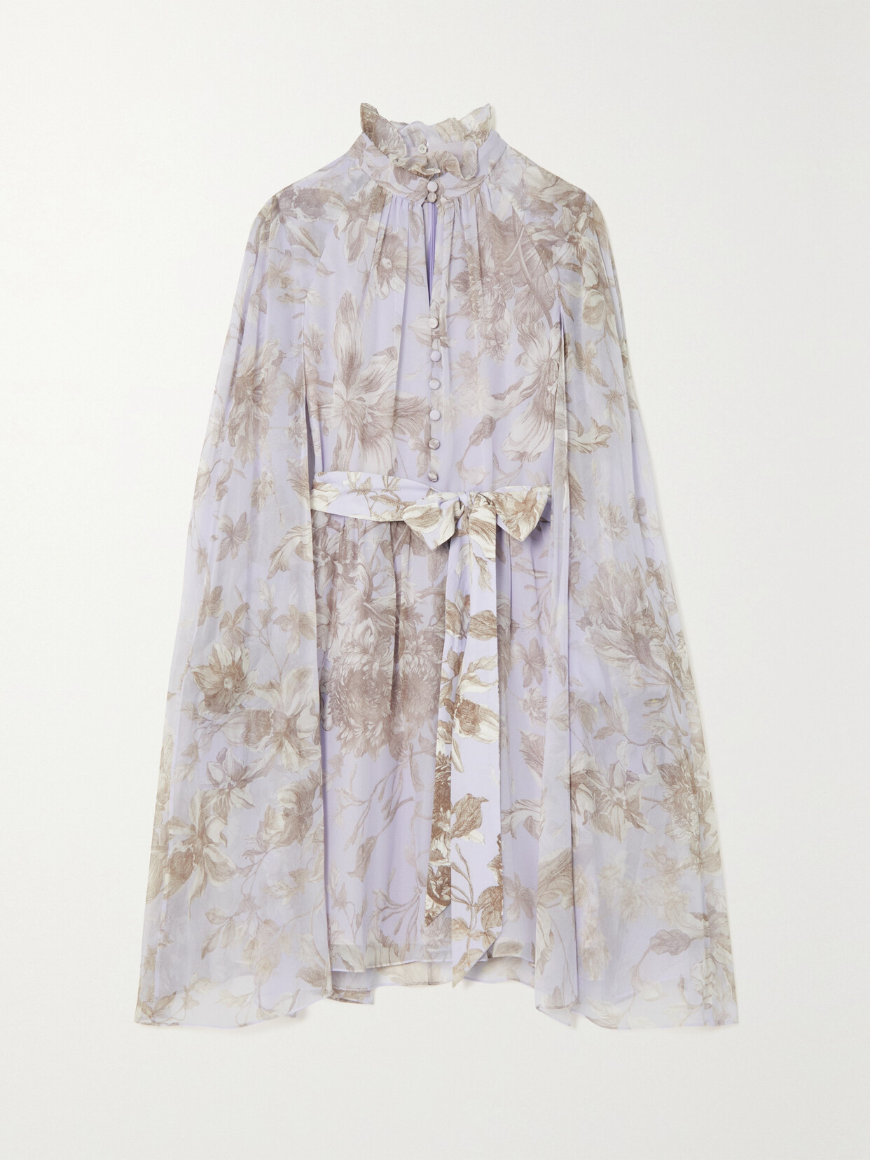 Erdem - Clarice Cape-effect Floral-print Silk-voile Mini Dress - Purple