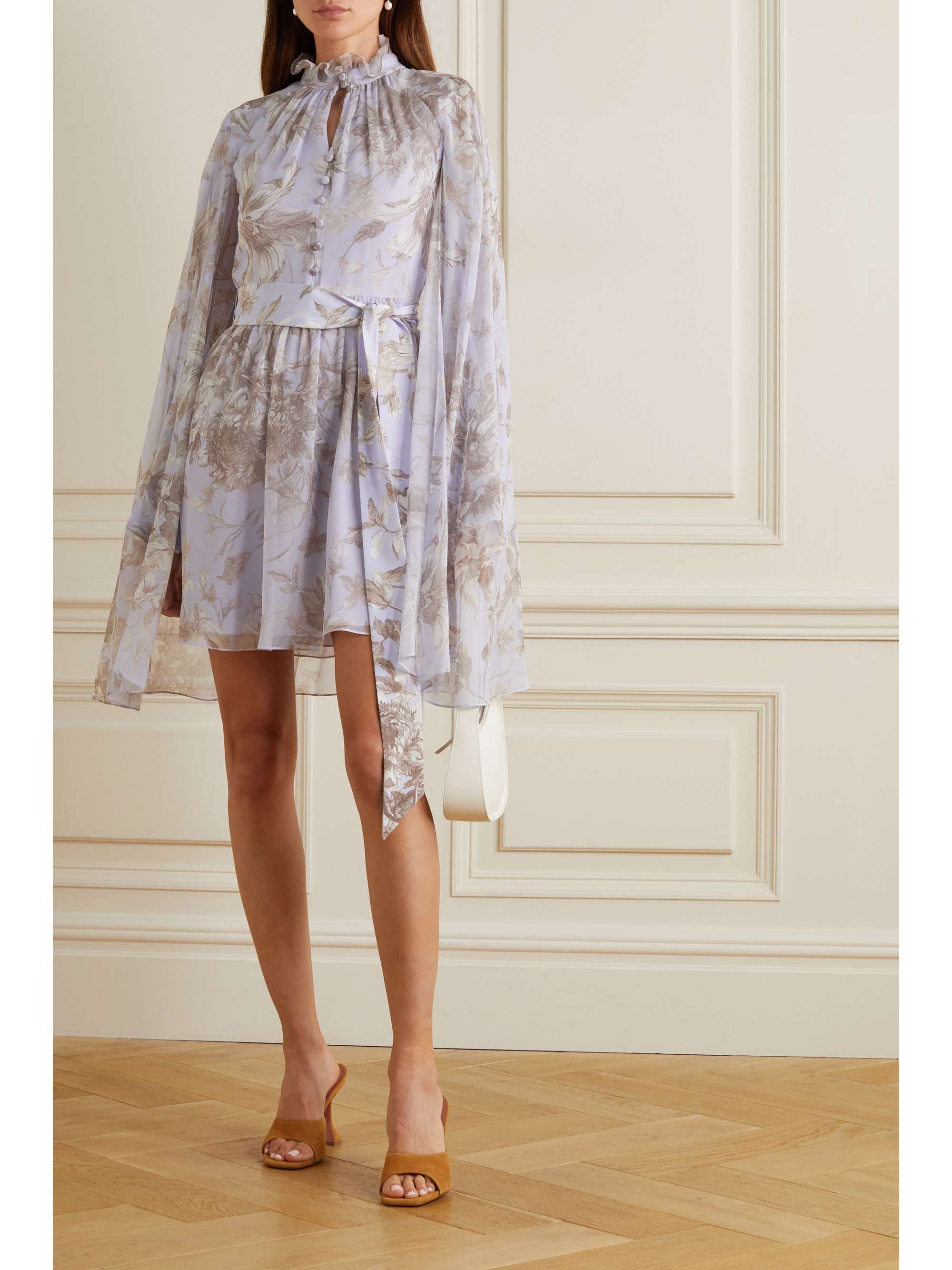 Clarice cape effect floral print silk voile mini dress