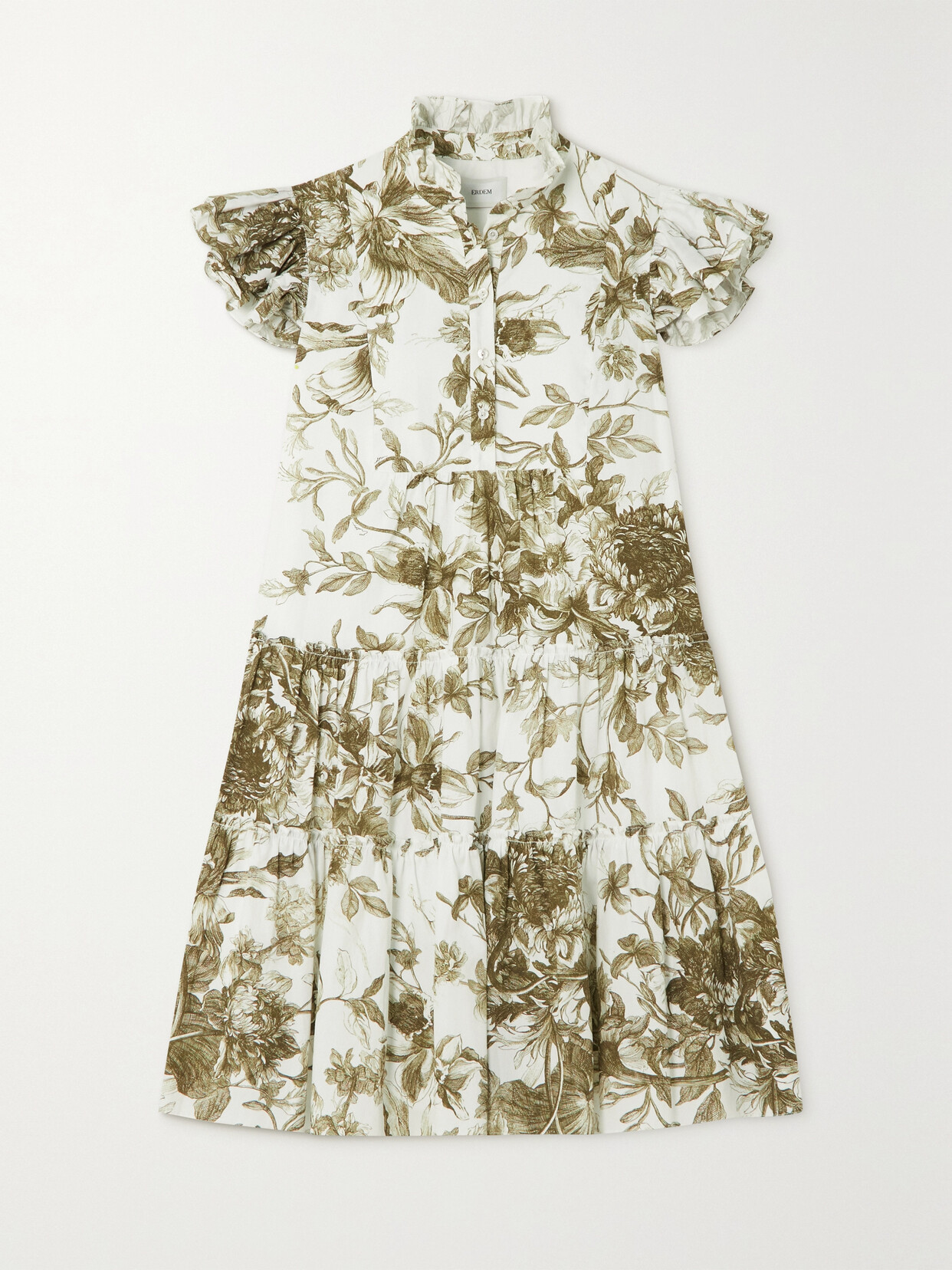 Erdem - Pomona Tiered Floral-print Cotton-poplin Mini Dress - White