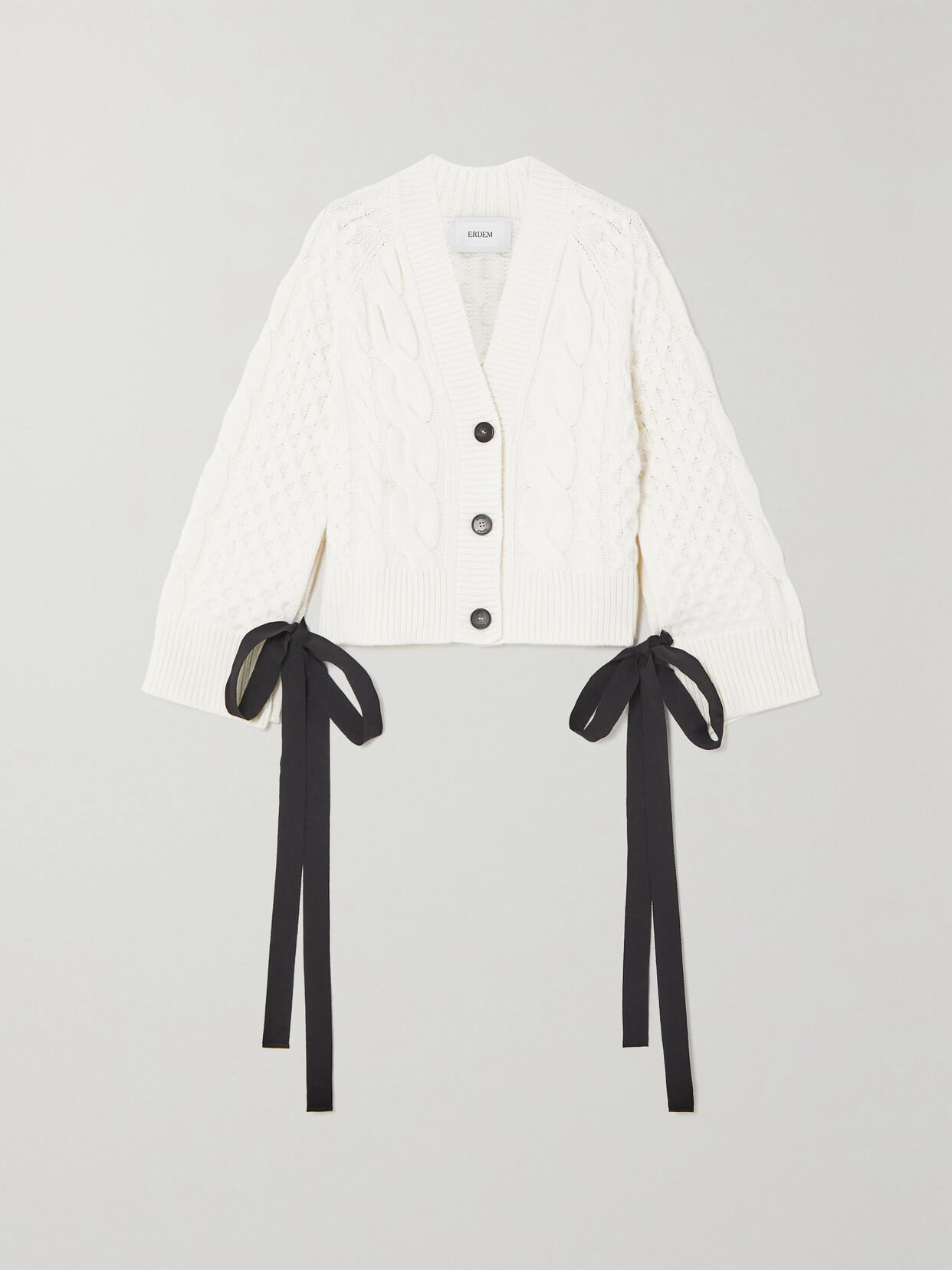 Erdem Agatha Tie-detailed Cable-knit Cardigan In White