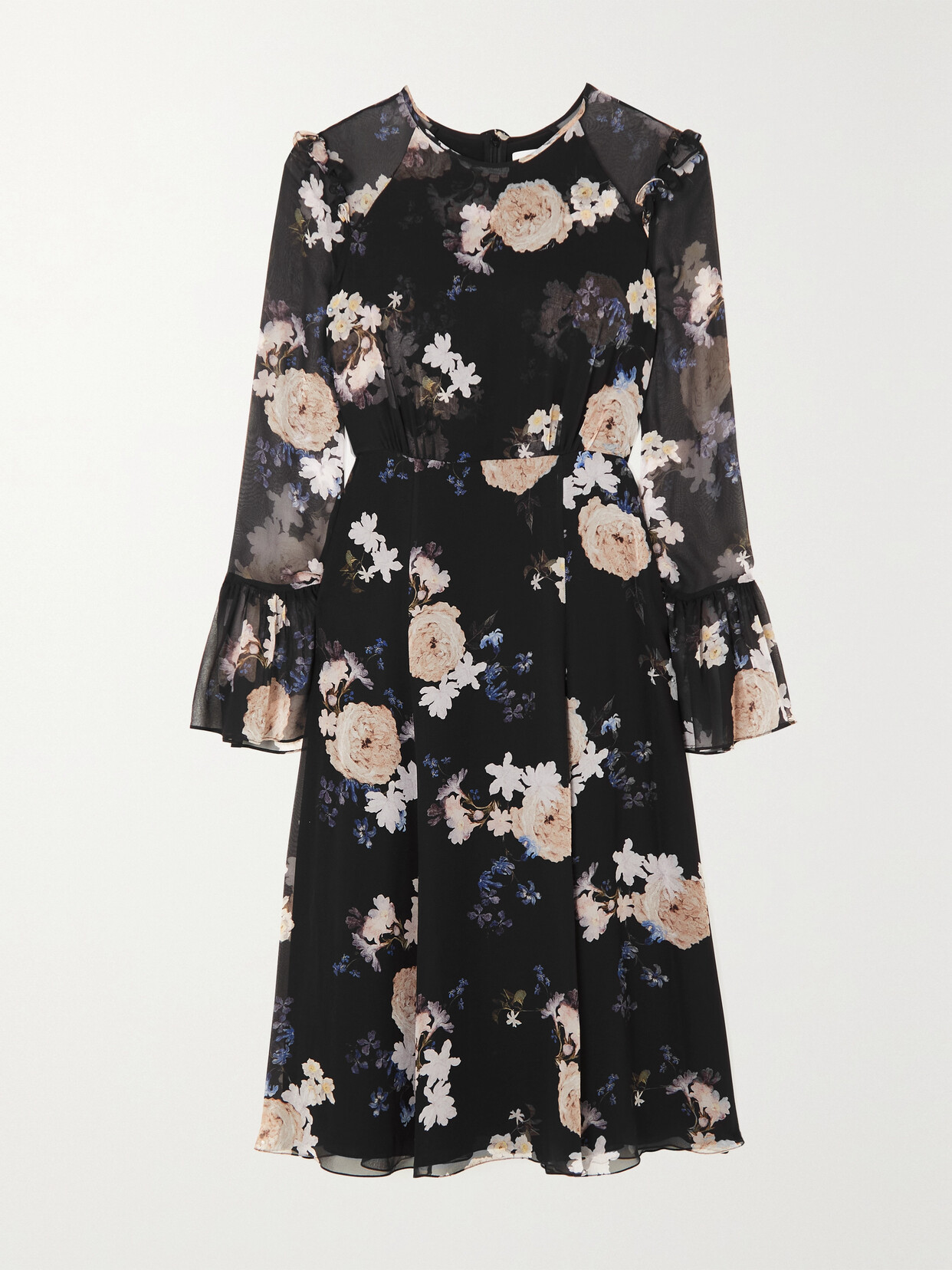 Shop Erdem Victoria Floral-print Silk-chiffon Midi Dress In Black