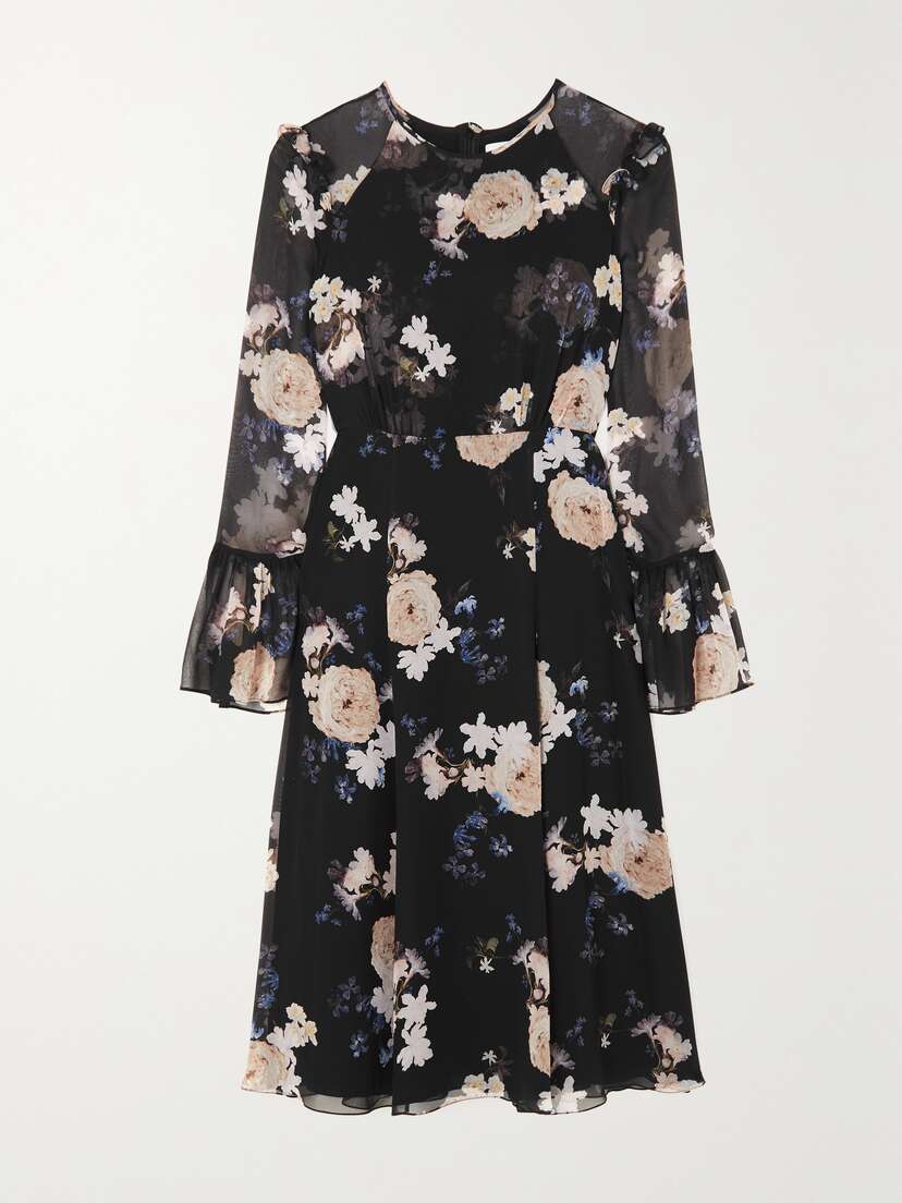 Erdem Victoria Floral-print Silk-chiffon Midi Dress - UK 20