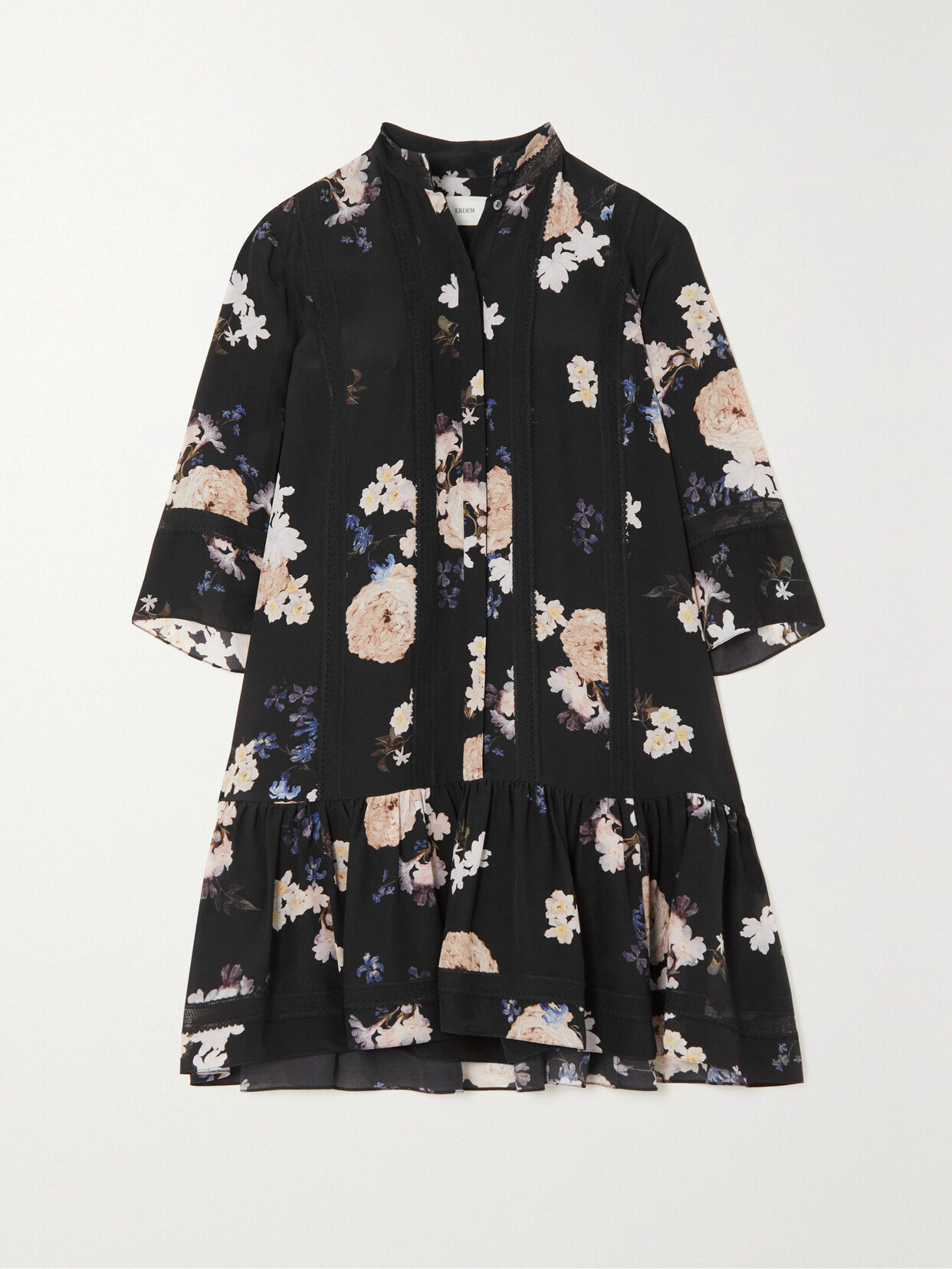 Erdem - Bertram Lace-trimmed Floral-print Silk Crepe De Chine Mini Dress - Black