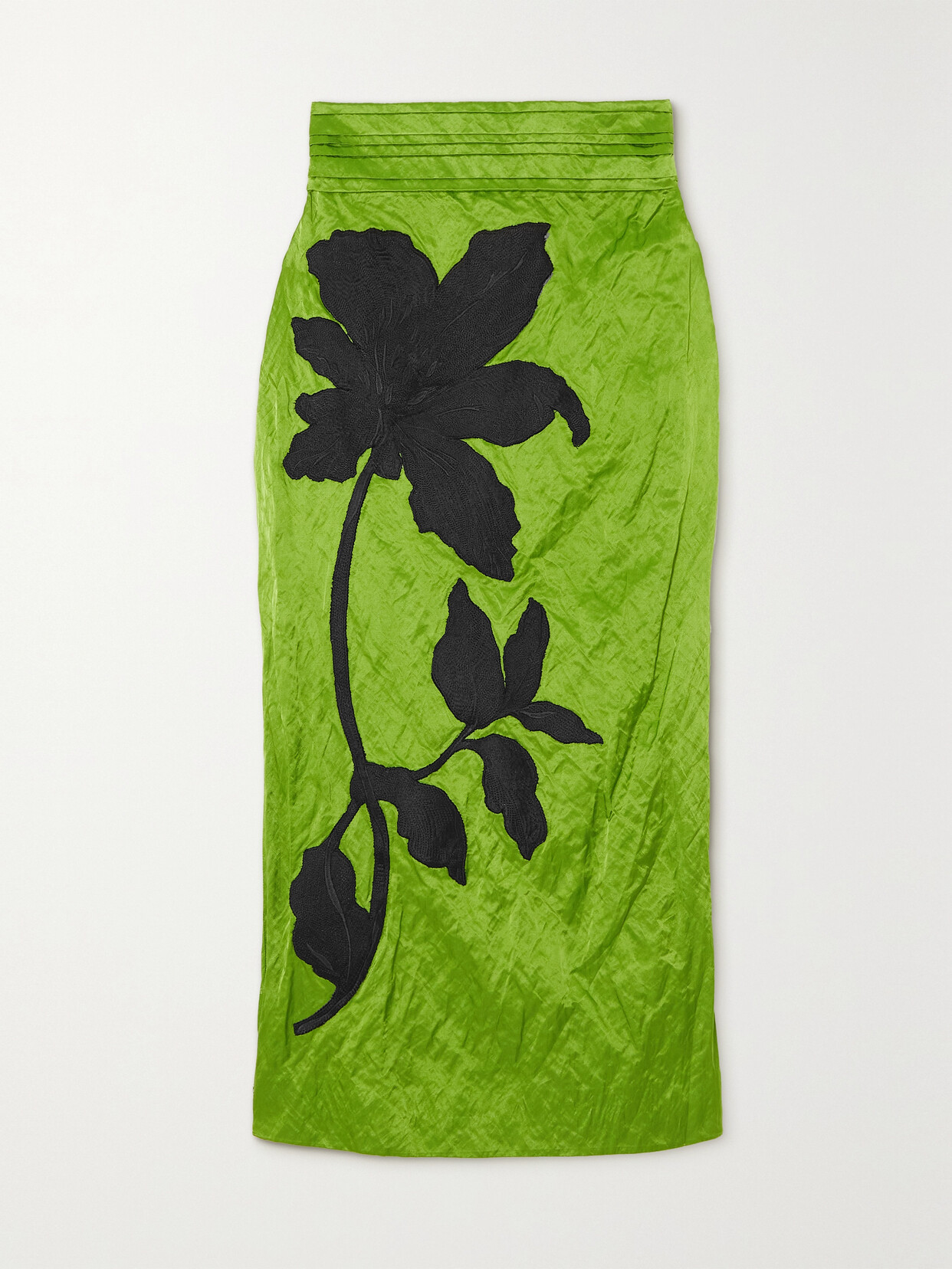 Erdem - Joni Appliquéd Crinkled-satin Midi Skirt - Green