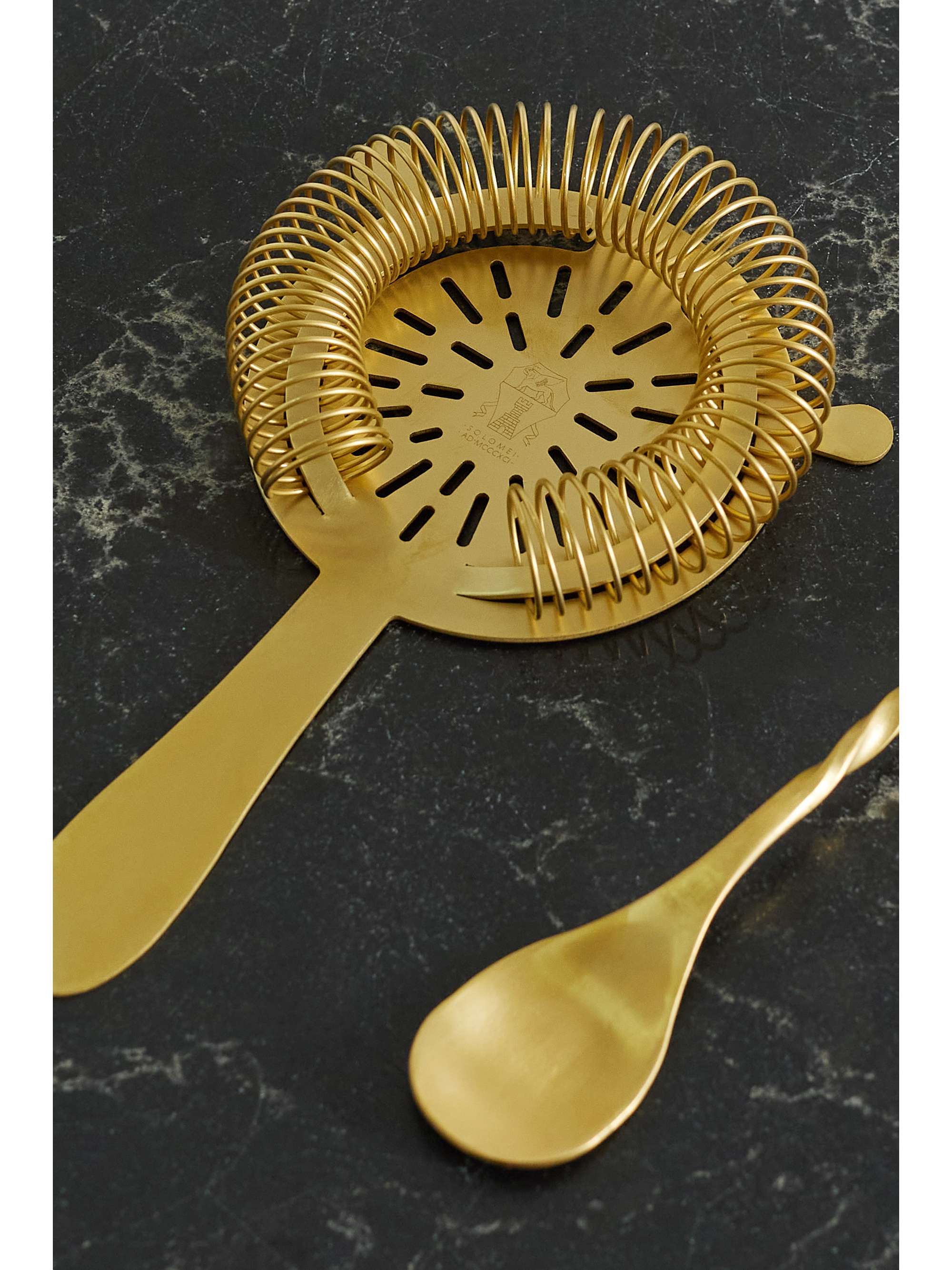 BRUNELLO CUCINELLI Set de cocktail en verre, métal doré et cuir