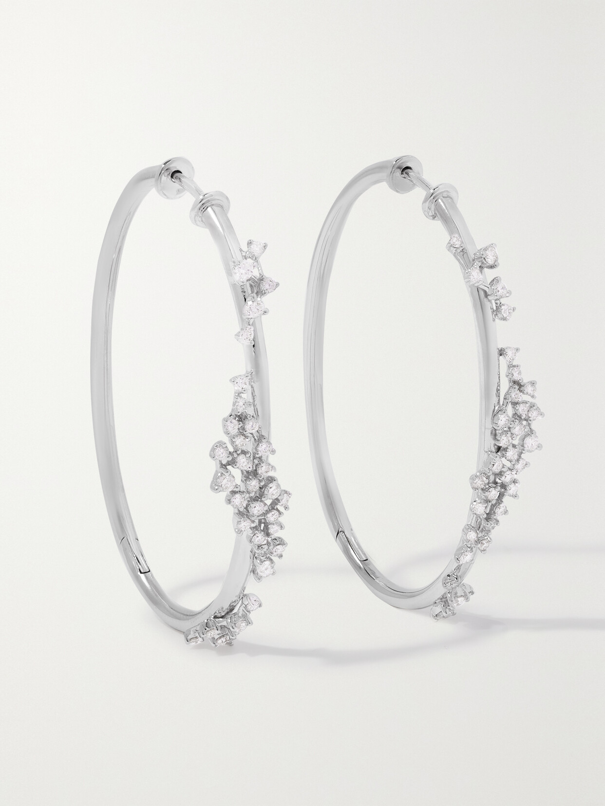 Ananya - Scatter 18-karat White Gold Diamond Hoop Earrings - one size