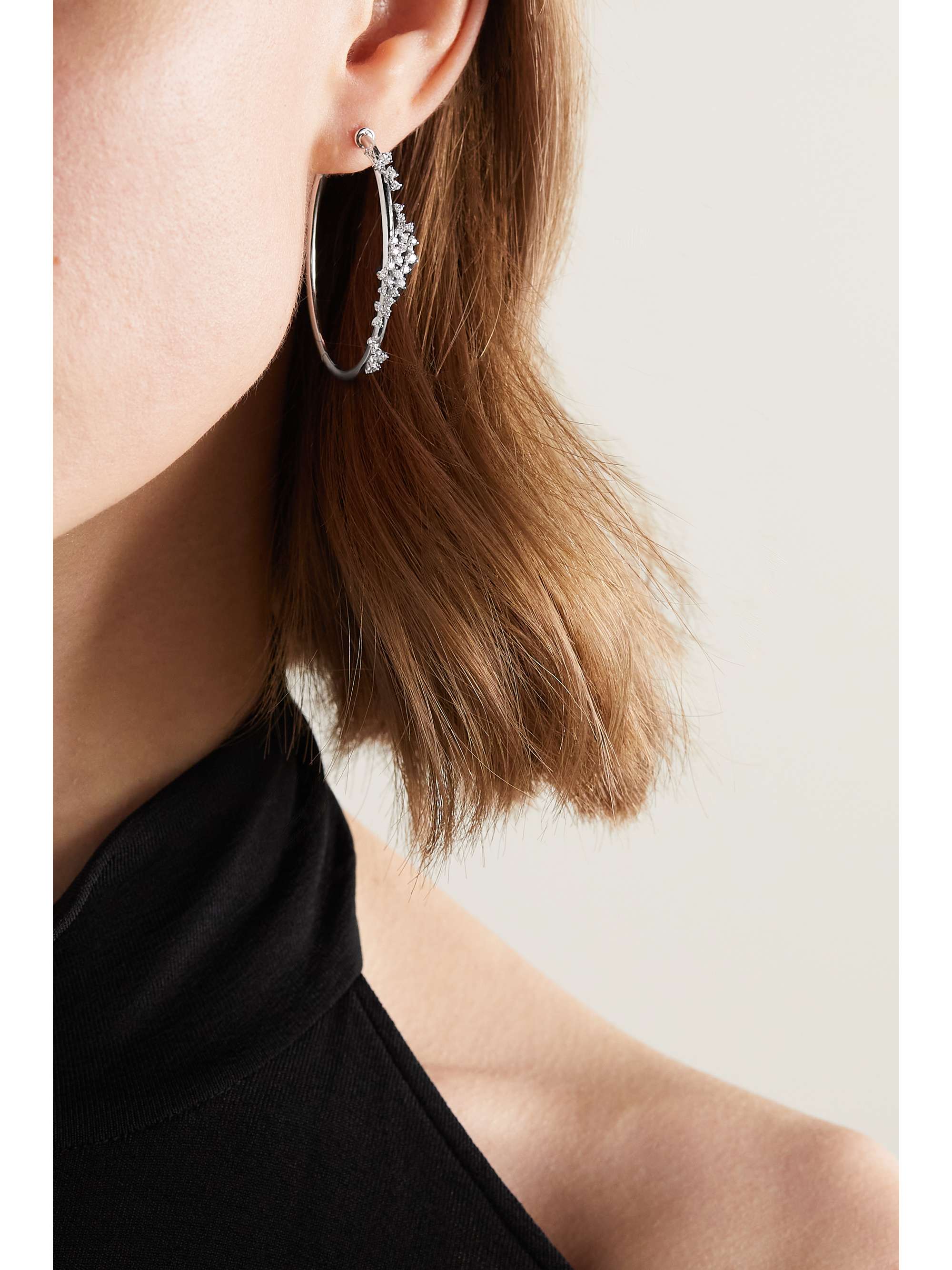 ANANYA Scatter 18-karat white gold diamond hoop earrings