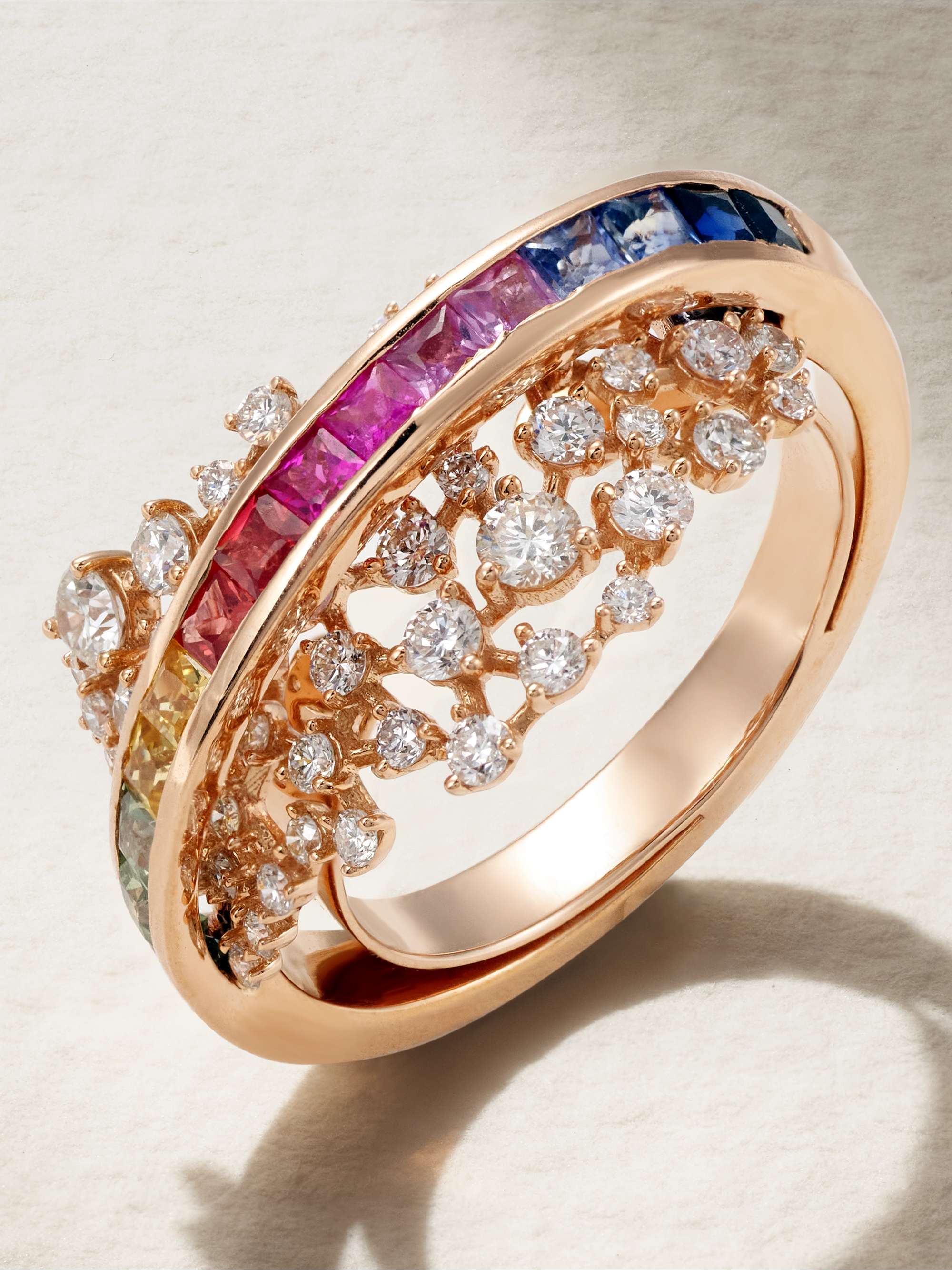 ANANYA Scatter Energy 18-karat rose gold, sapphires and diamond ring