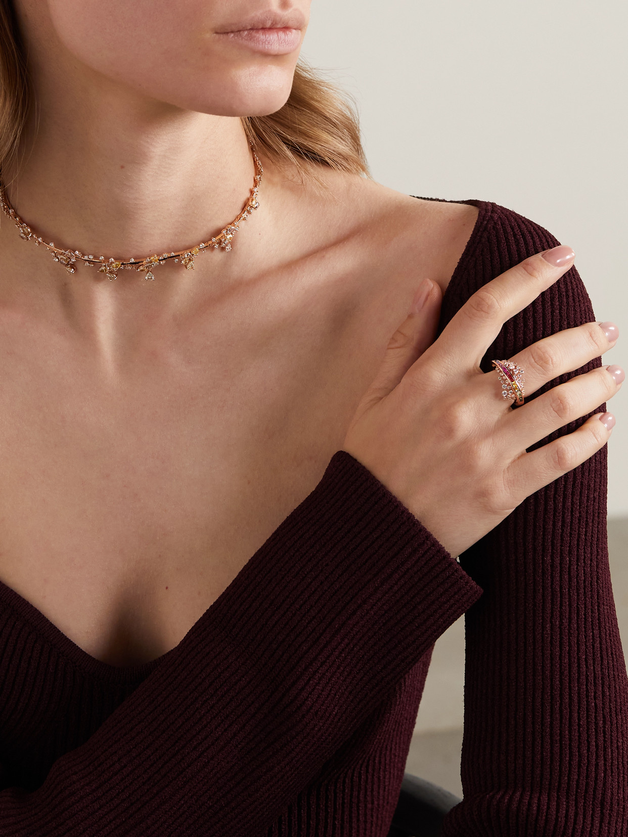 Ananya Scatter Energy 18-karat Rose Gold, Sapphires And Diamond Ring In Gold