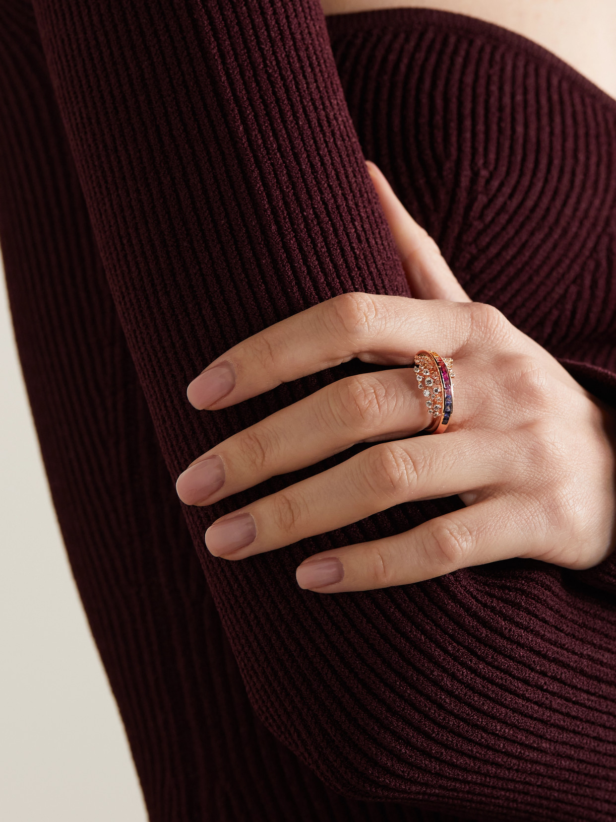 Ananya Scatter Energy 18-karat Rose Gold, Sapphires And Diamond Ring In Gold