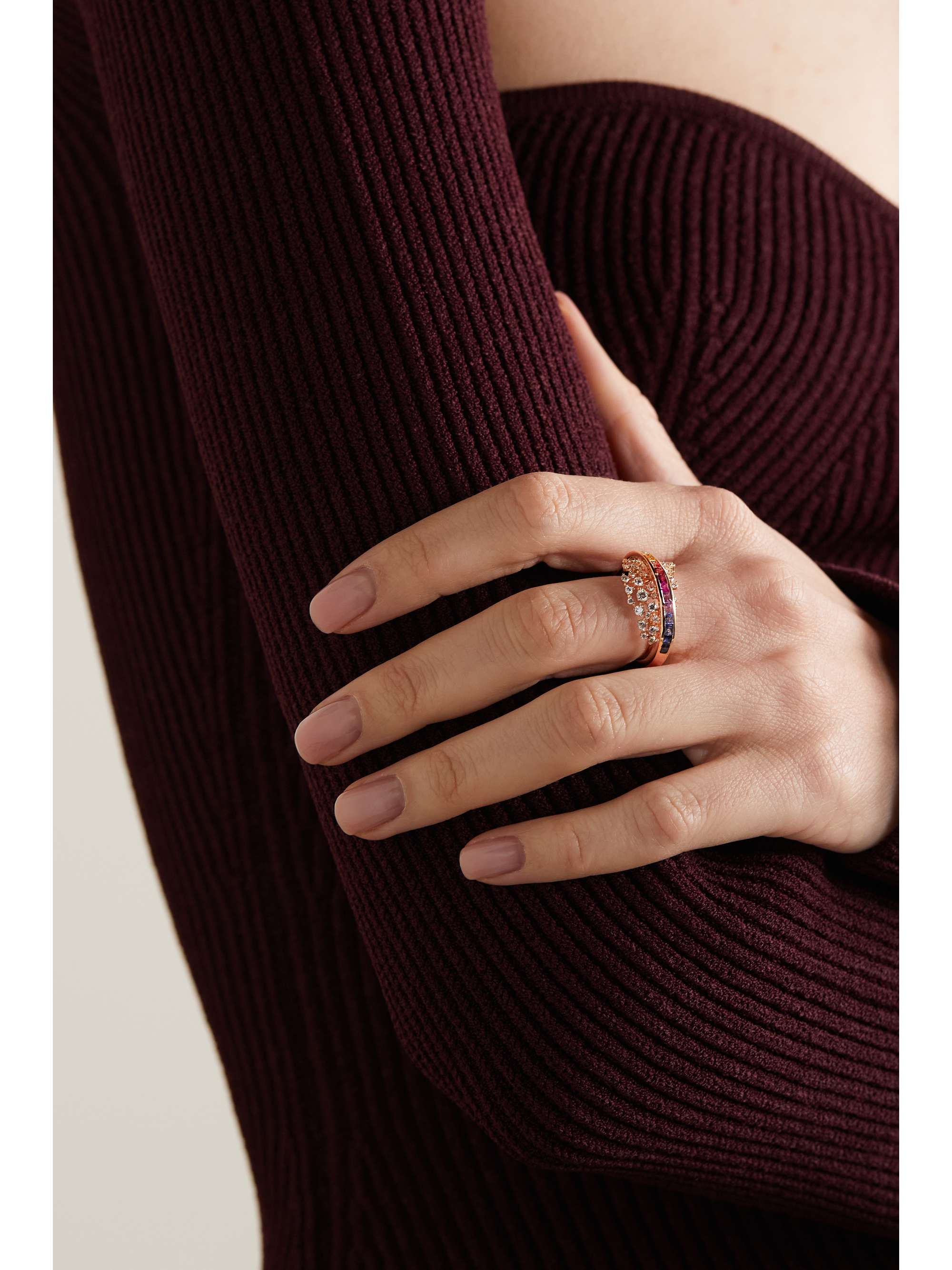ANANYA Scatter Energy 18-karat rose gold, sapphires and diamond ring