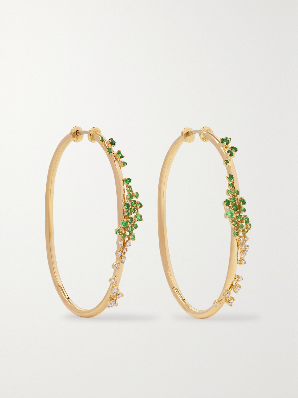 Ananya Scatter 18-karat Gold, Tsavorite And Diamond Hoop Earrings