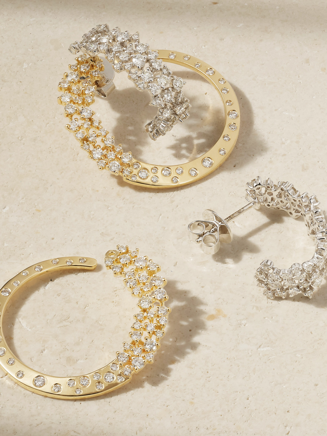 Shop Ananya Scatter 18-karat White- And Yellow Gold Diamond Hoop Earrings