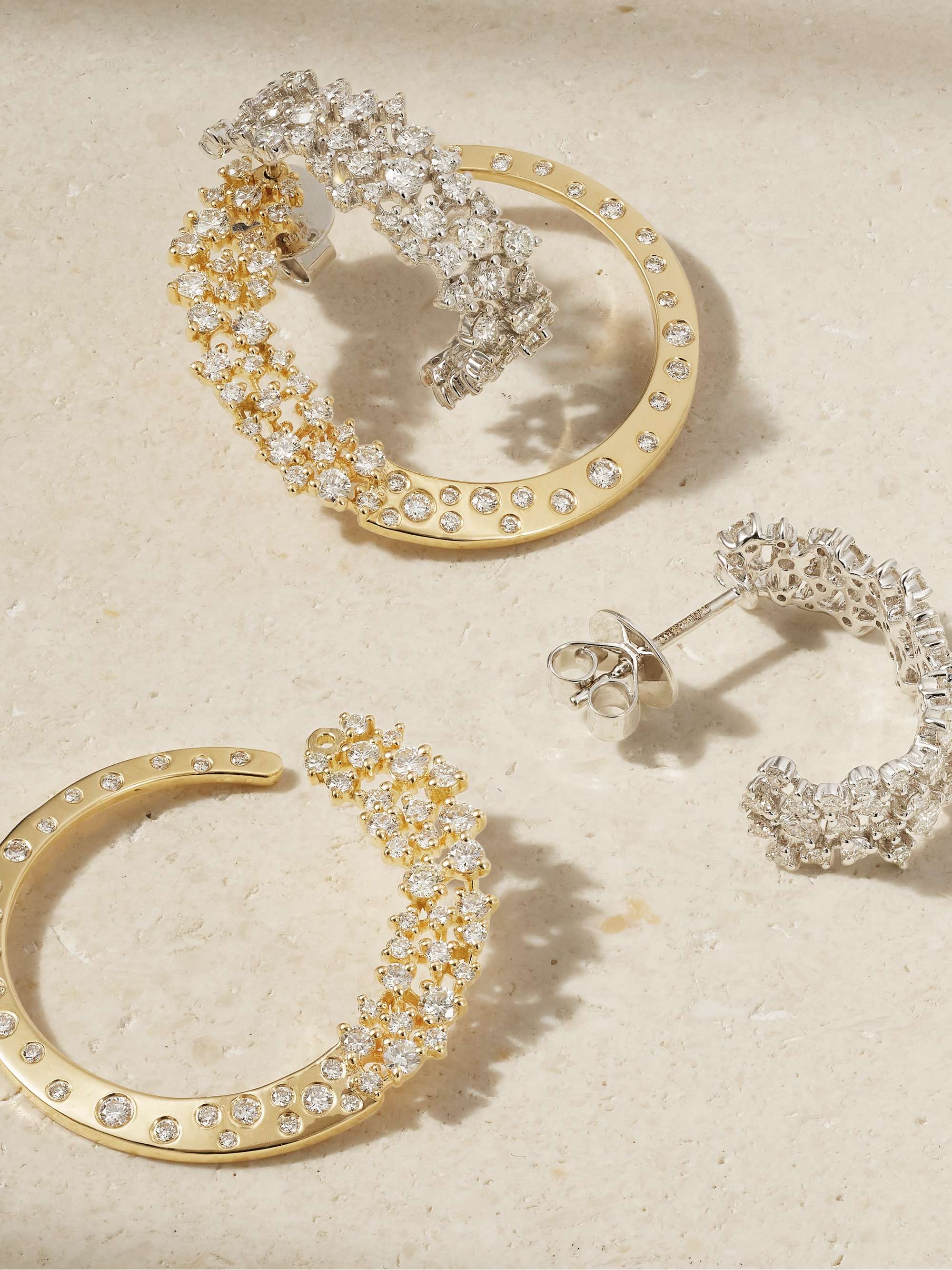 ANANYA Scatter 18-karat white- and yellow gold diamond hoop earrings