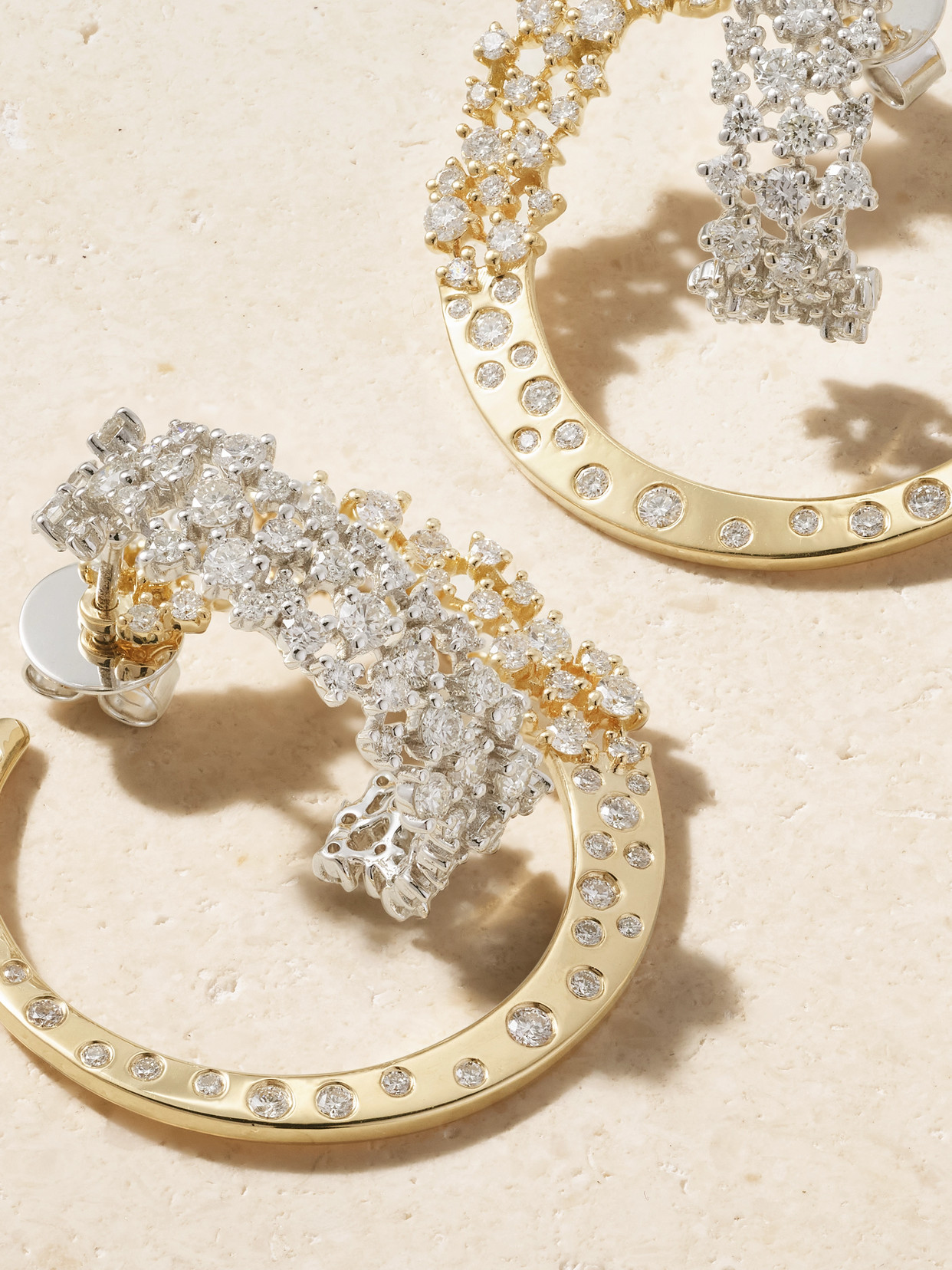 Shop Ananya Scatter 18-karat White- And Yellow Gold Diamond Hoop Earrings