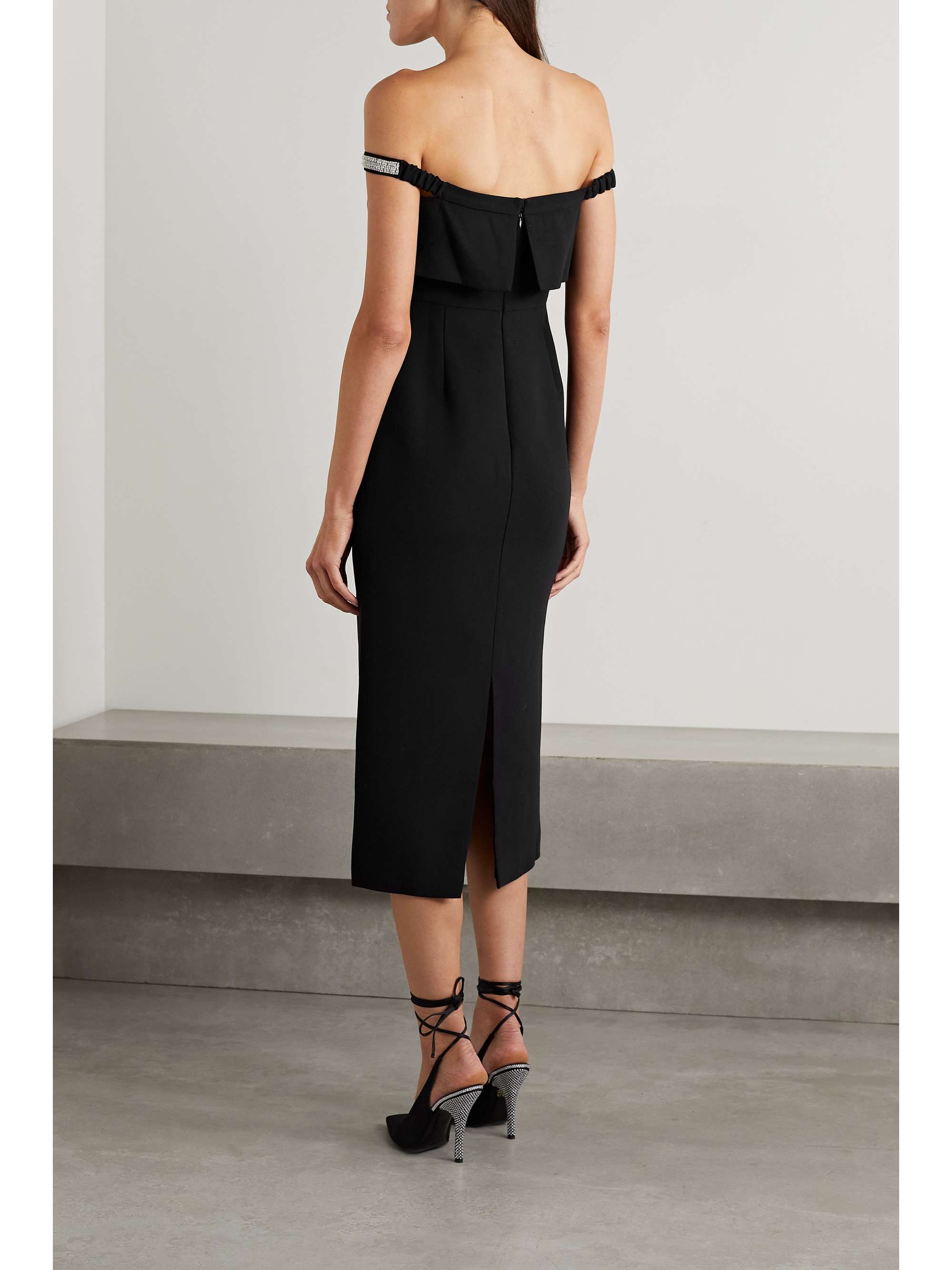 SELF-PORTRAIT Off-the-shoulder embellished crepe midi dress
