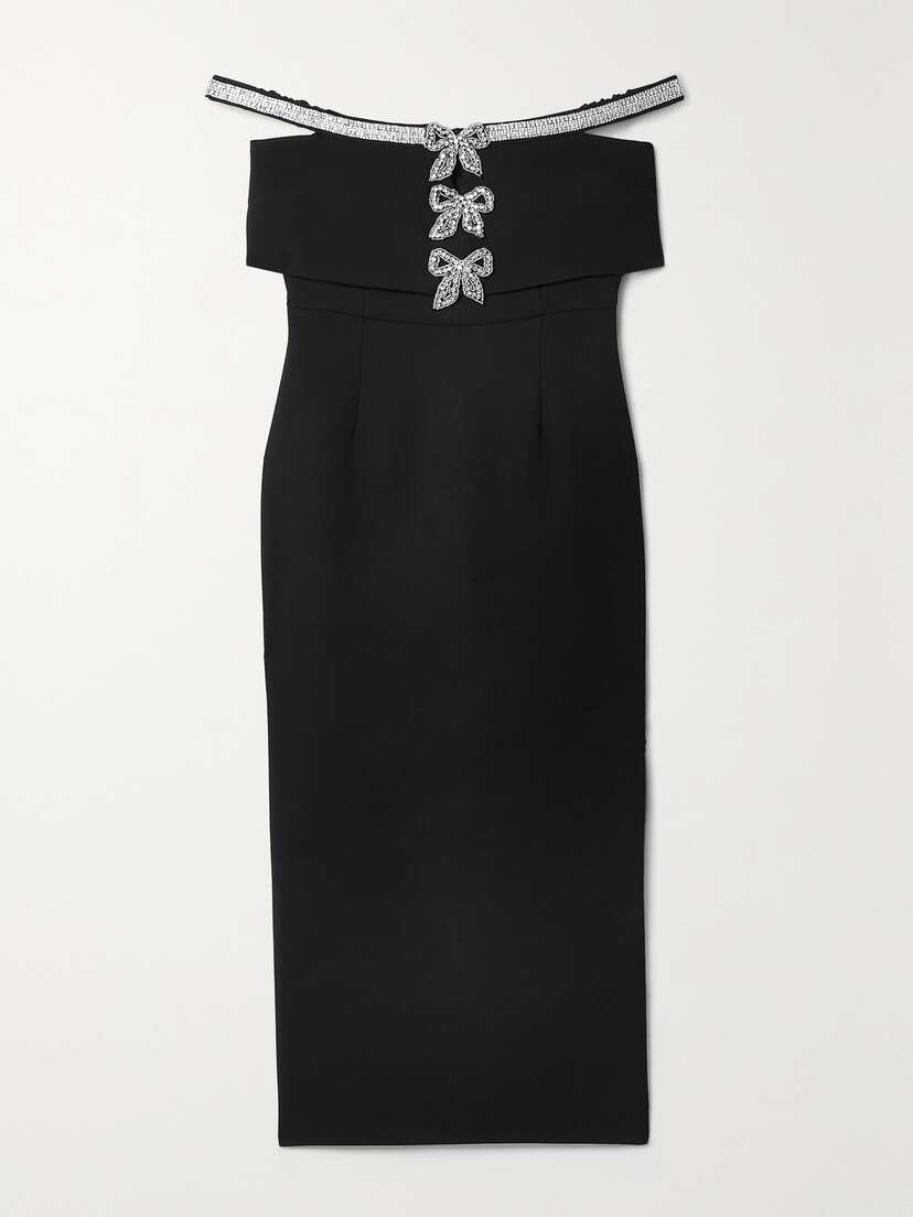 Self-Portrait Off-the-shoulder Embellished Crepe Midi Dress