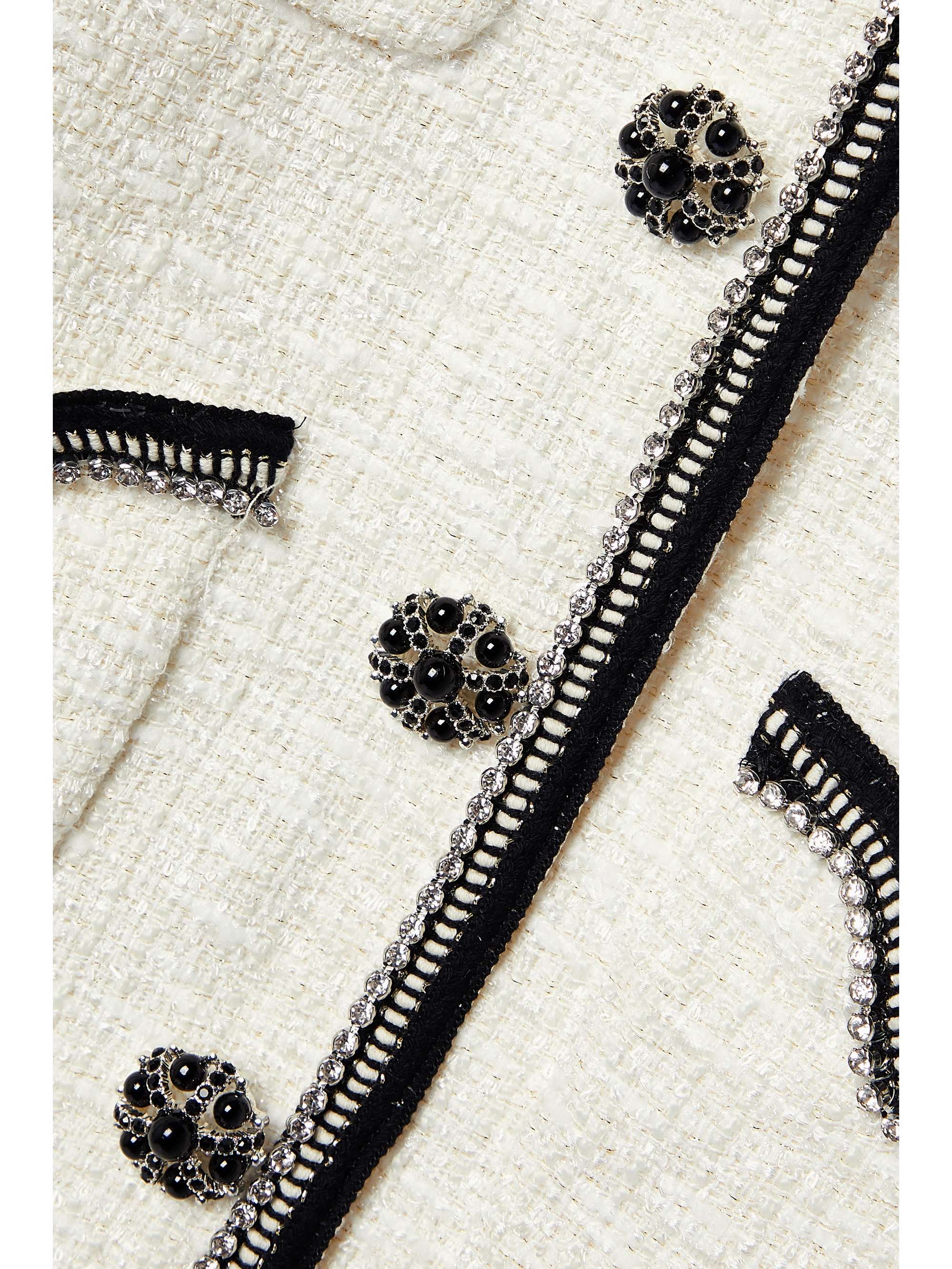Self-Portrait - Cropped Embellished Satin-trimmed Metallic Bouclé-tweed Jacket - White - UK 12 - Net A Porter
