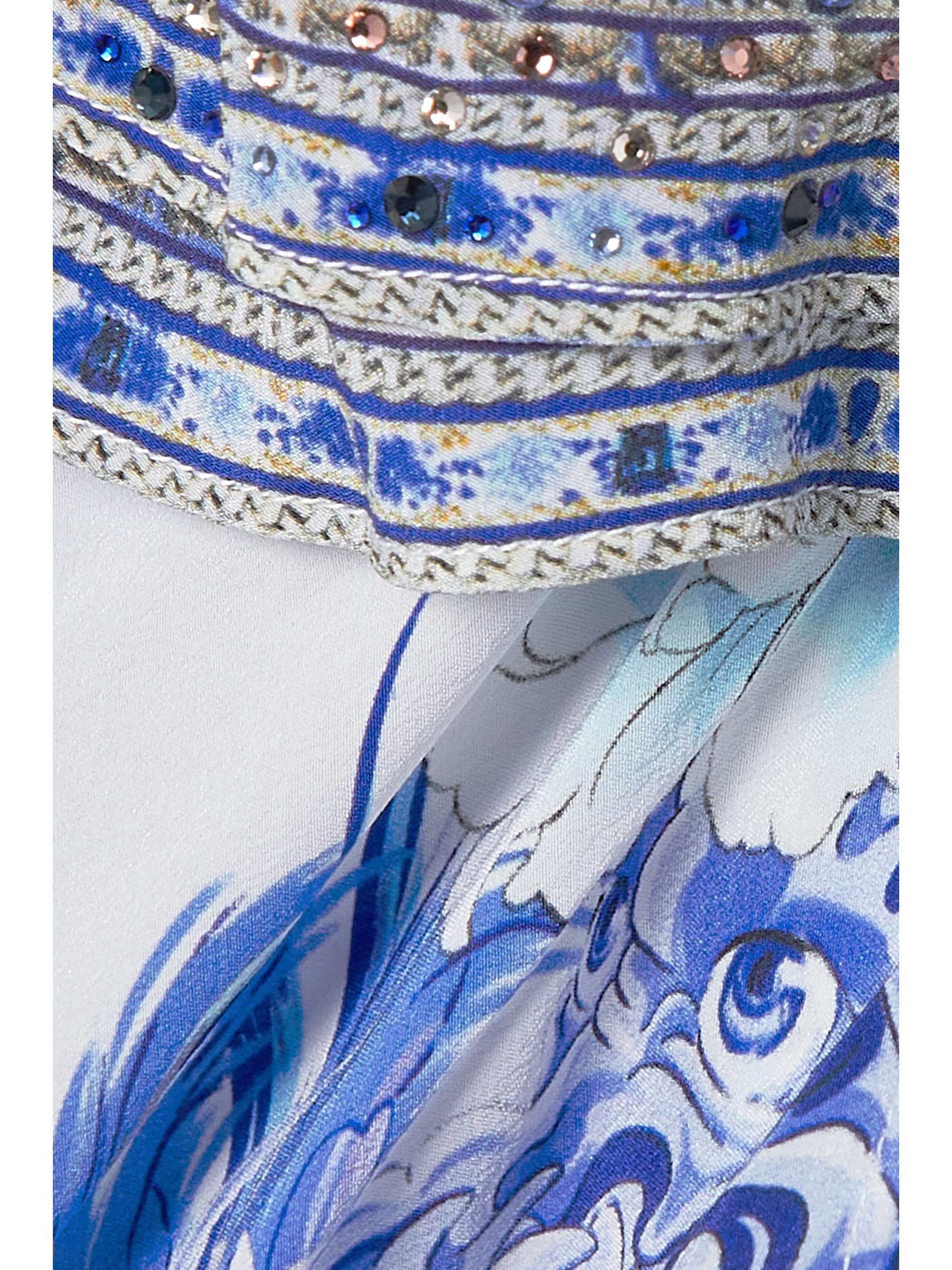 CAMILLA Crystal-embellished ruffled printed silk-satin asymmetric wrap dress