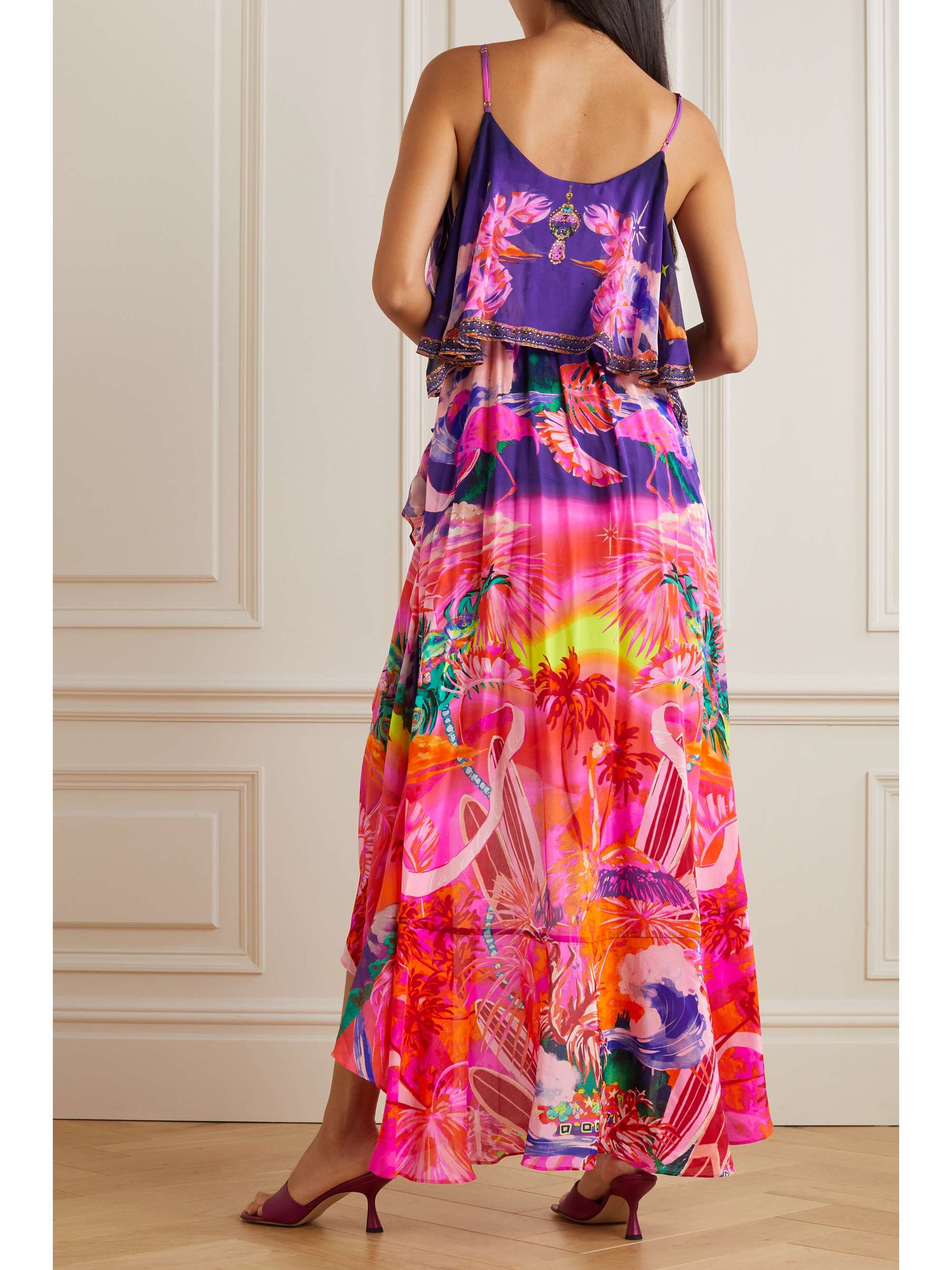 CAMILLA Crystal-embellished ruffled printed asymmetric wrap dress