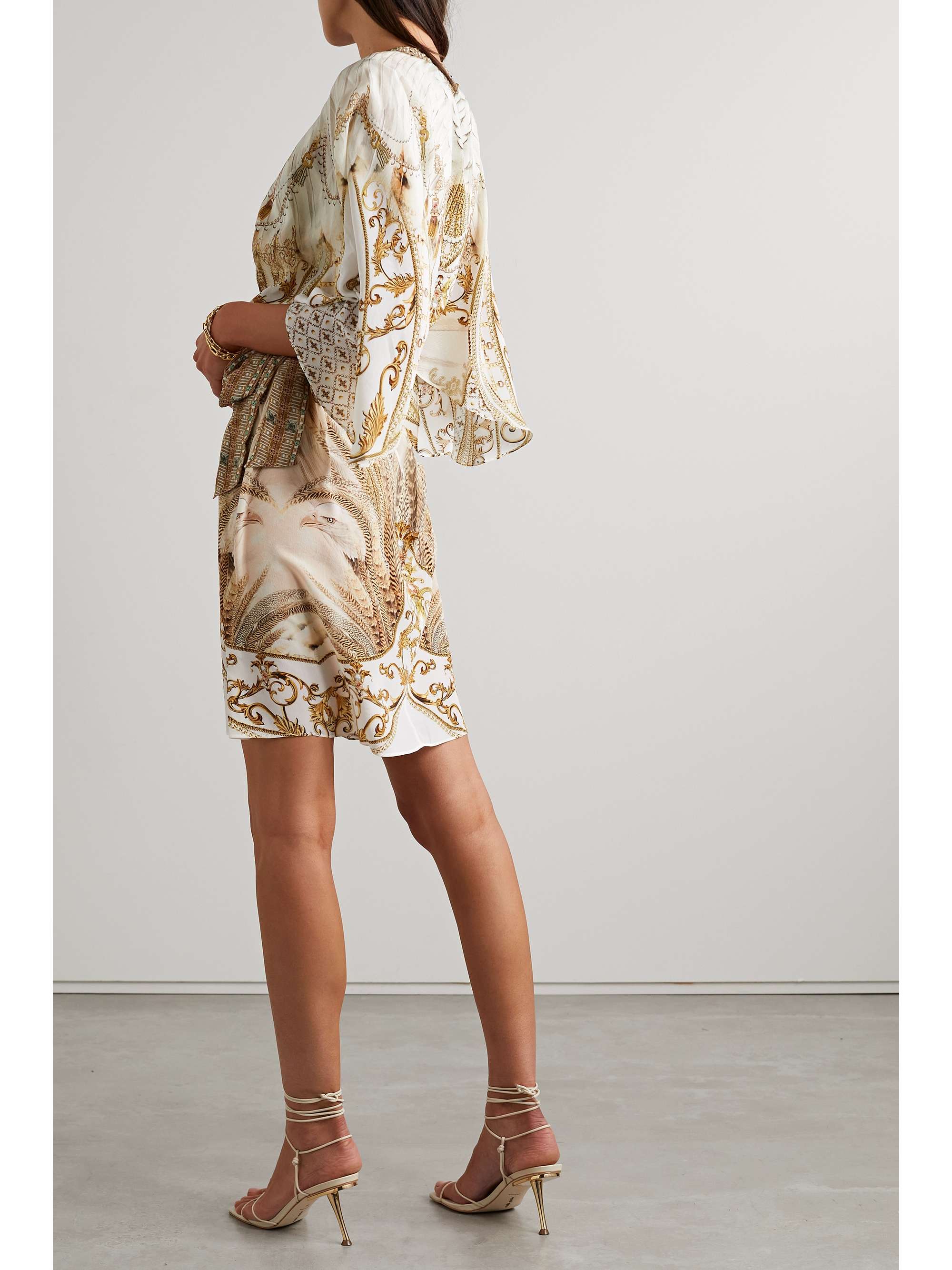 CAMILLA Crystal-embellished printed silk crepe de chine mini wrap dress
