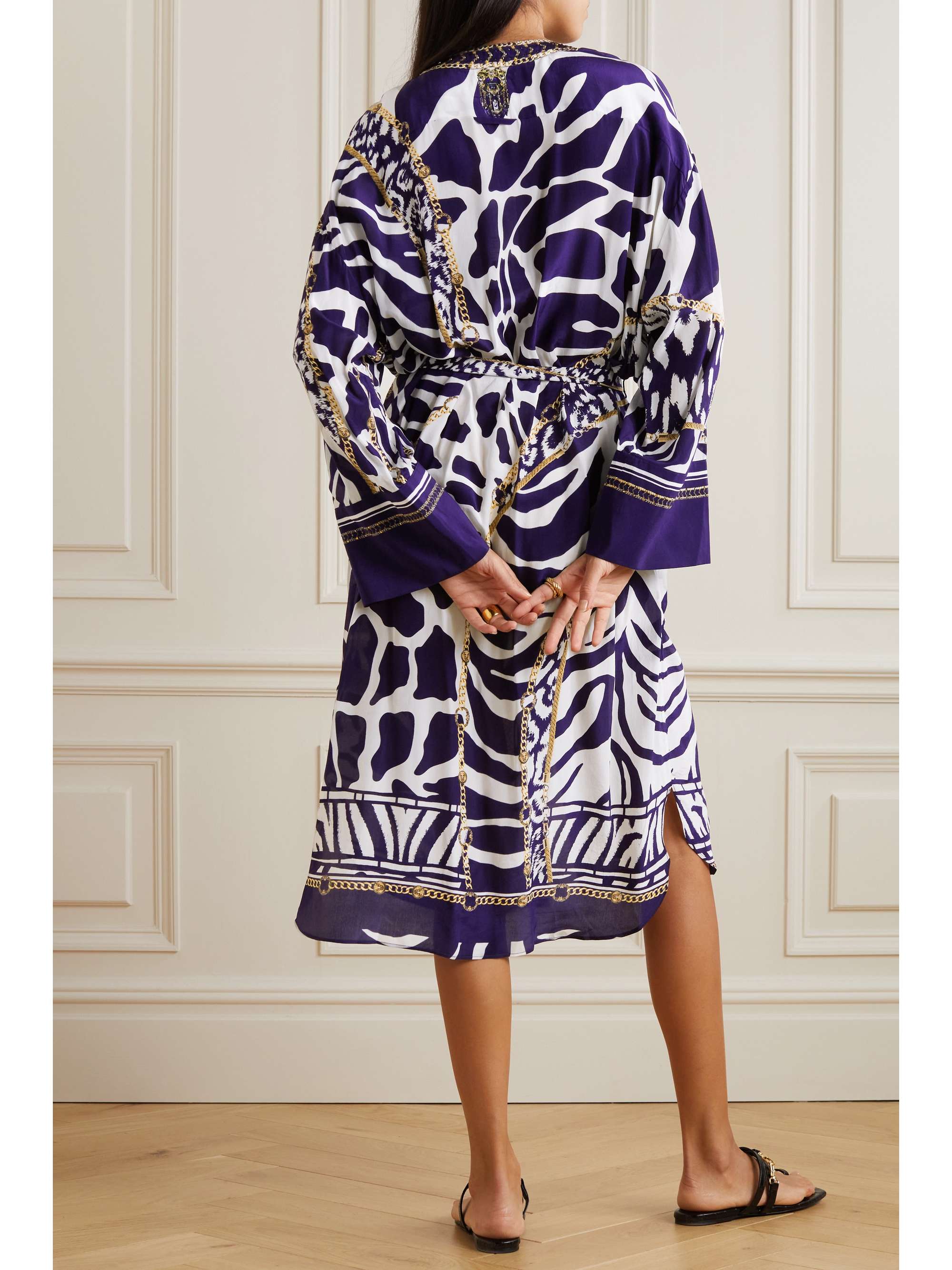 CAMILLA Belted crystal-embellished printed silk crepe de chine coverup