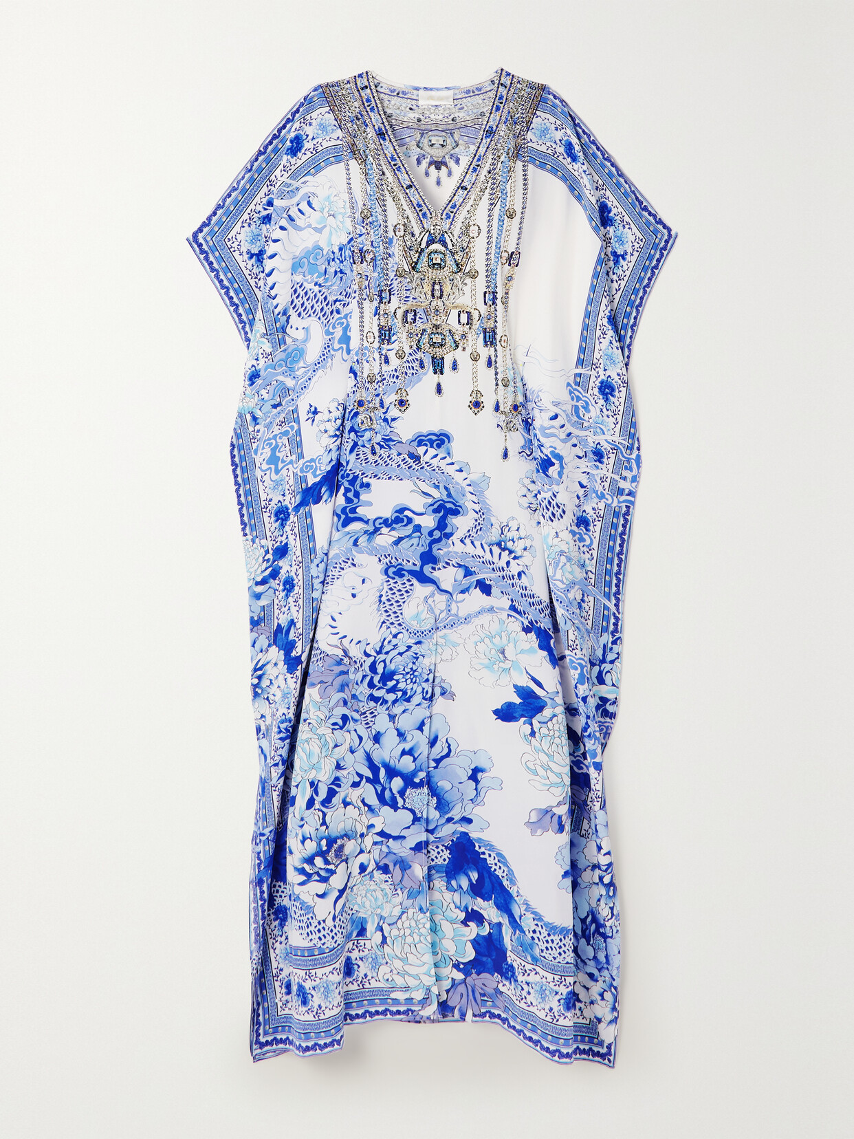 Camilla - Embellished Printed Silk-organza Kaftan - Blue