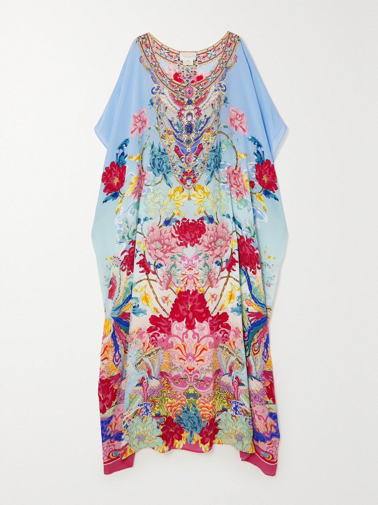 Camilla Embellished Printed Silk-organza Kaftan - Blue