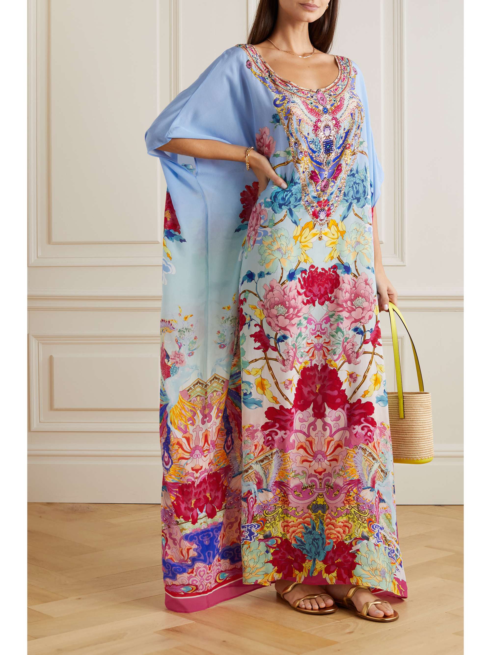 CAMILLA Embellished printed silk-organza kaftan