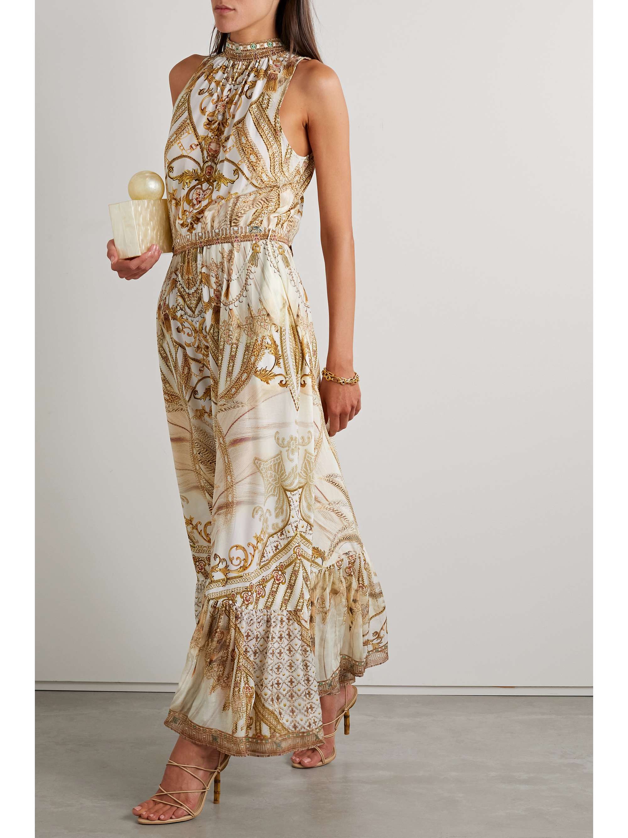 CAMILLA Crystal-embellished printed silk crepe de chine maxi dress