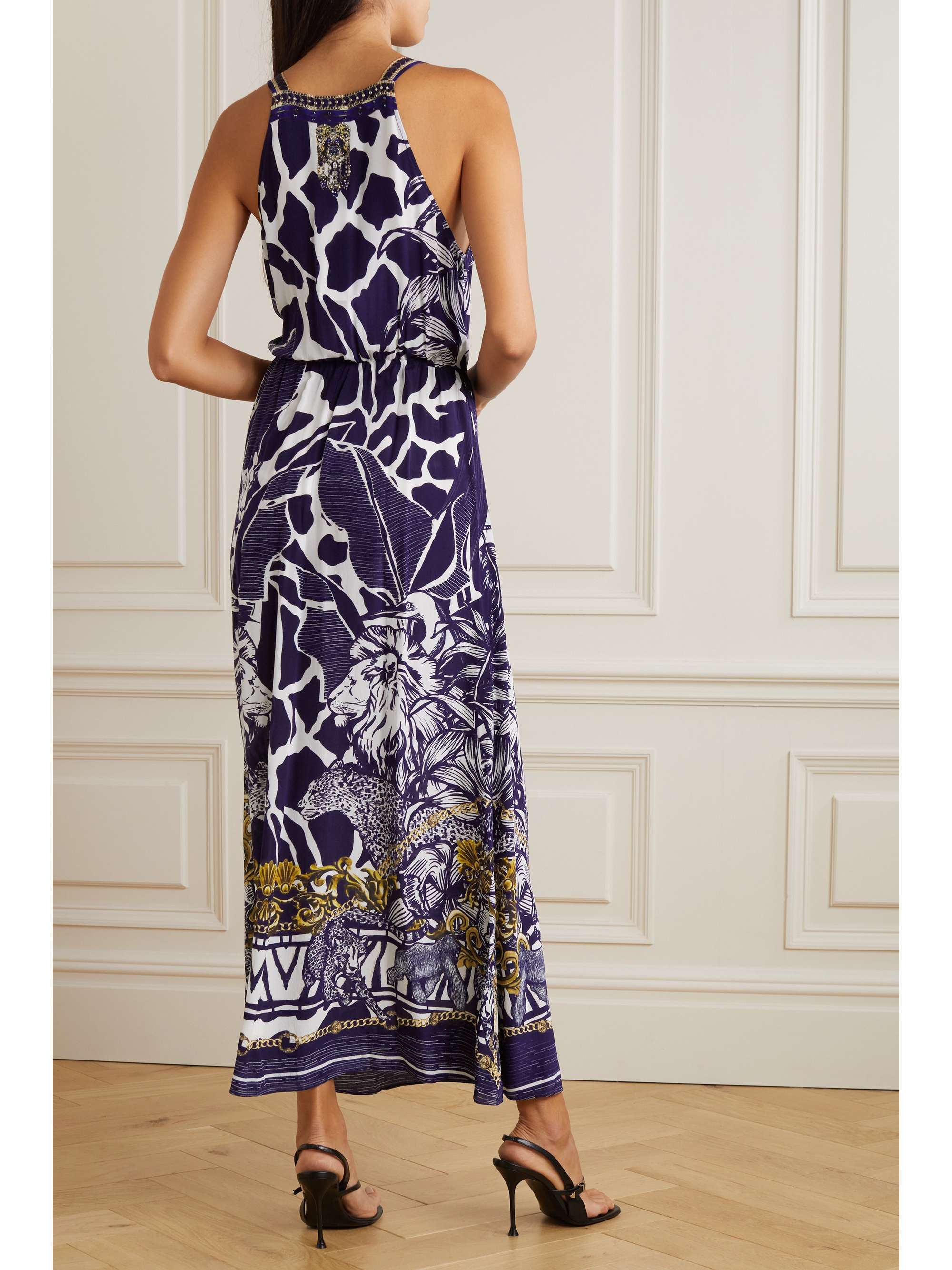 CAMILLA Embellished printed silk crepe de chine maxi dress