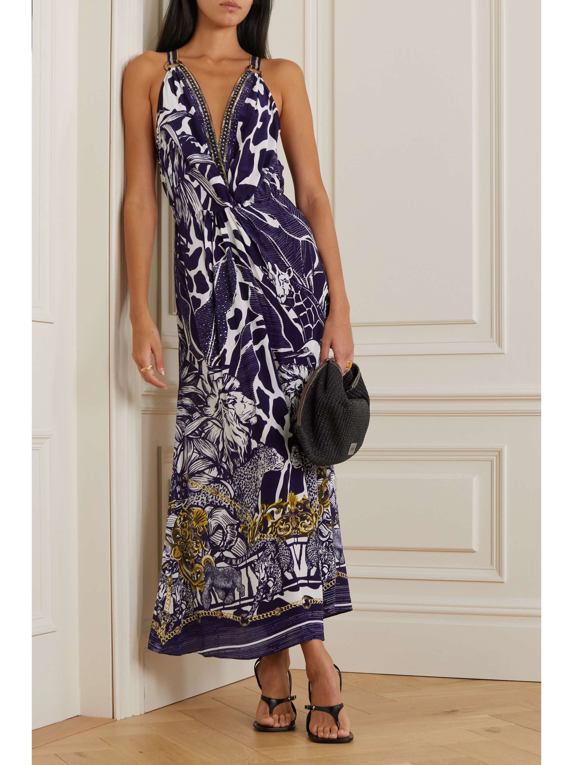 CAMILLA Embellished printed silk crepe de chine maxi dress