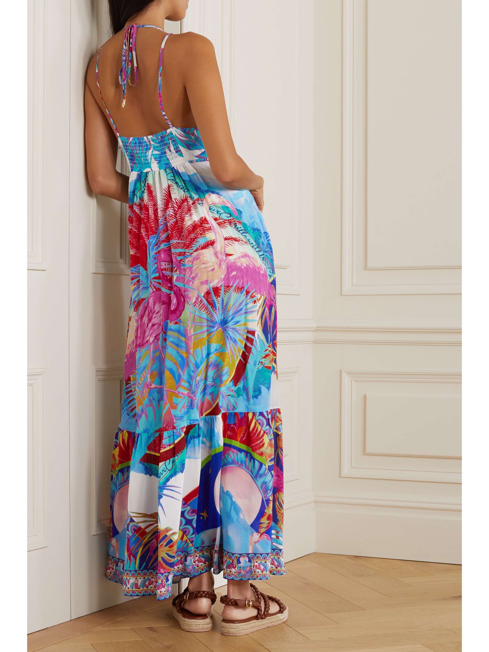 CAMILLA Crystal-embellished tiered printed silk dress