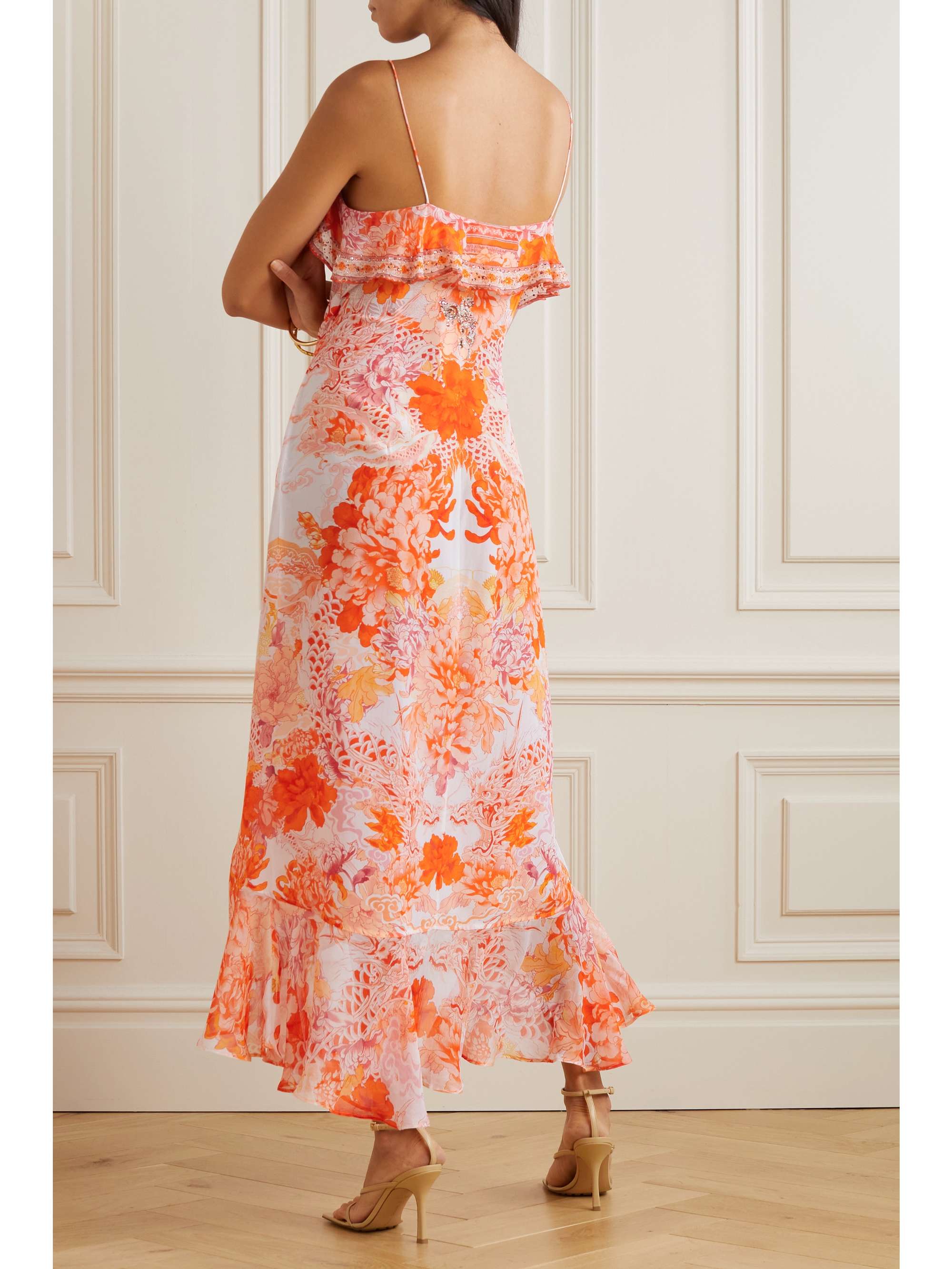 CAMILLA Embellished floral-print silk crepe de chine midi wrap dress
