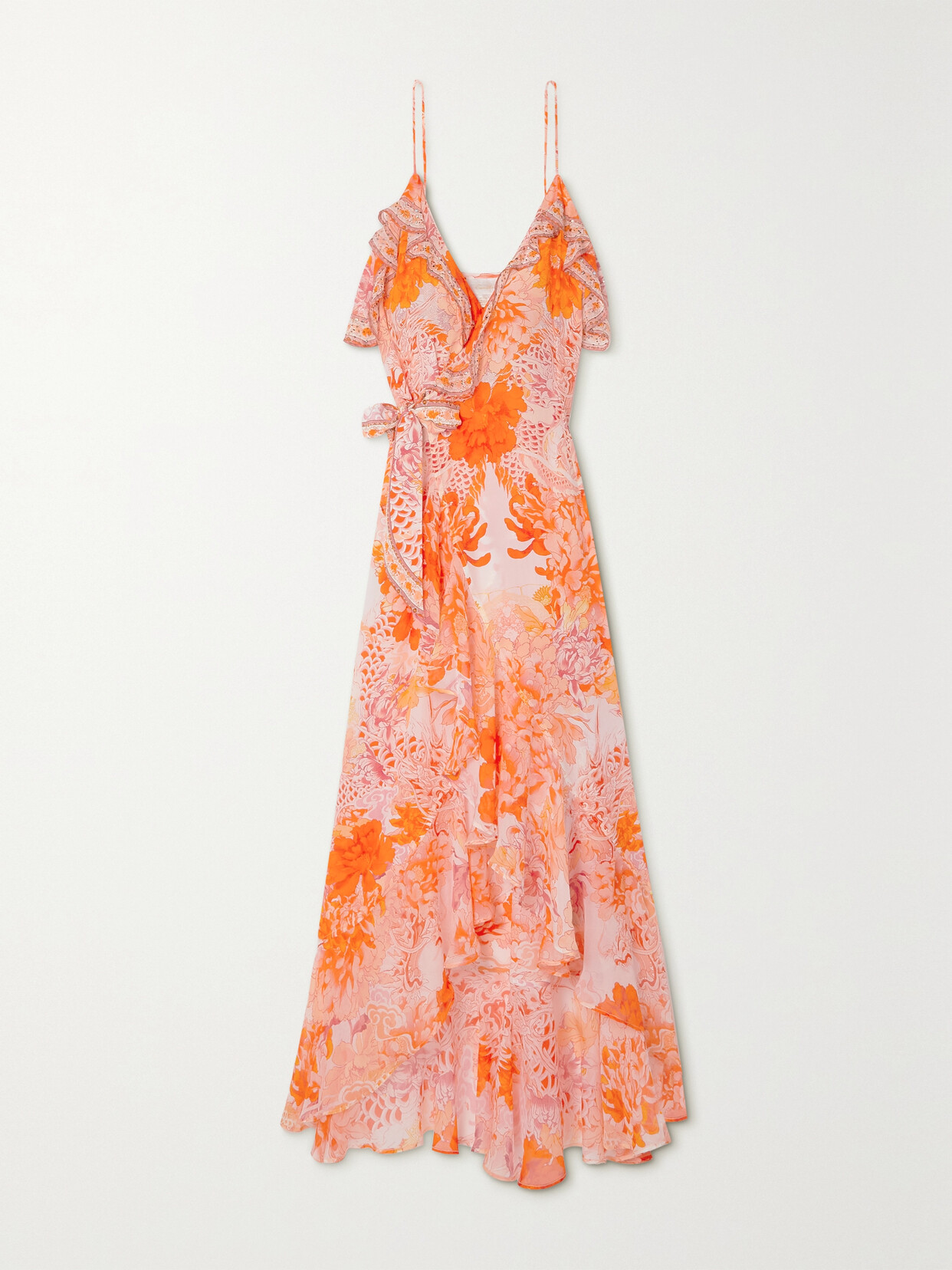 CAMILLA EMBELLISHED FLORAL-PRINT SILK CREPE DE CHINE MIDI WRAP DRESS