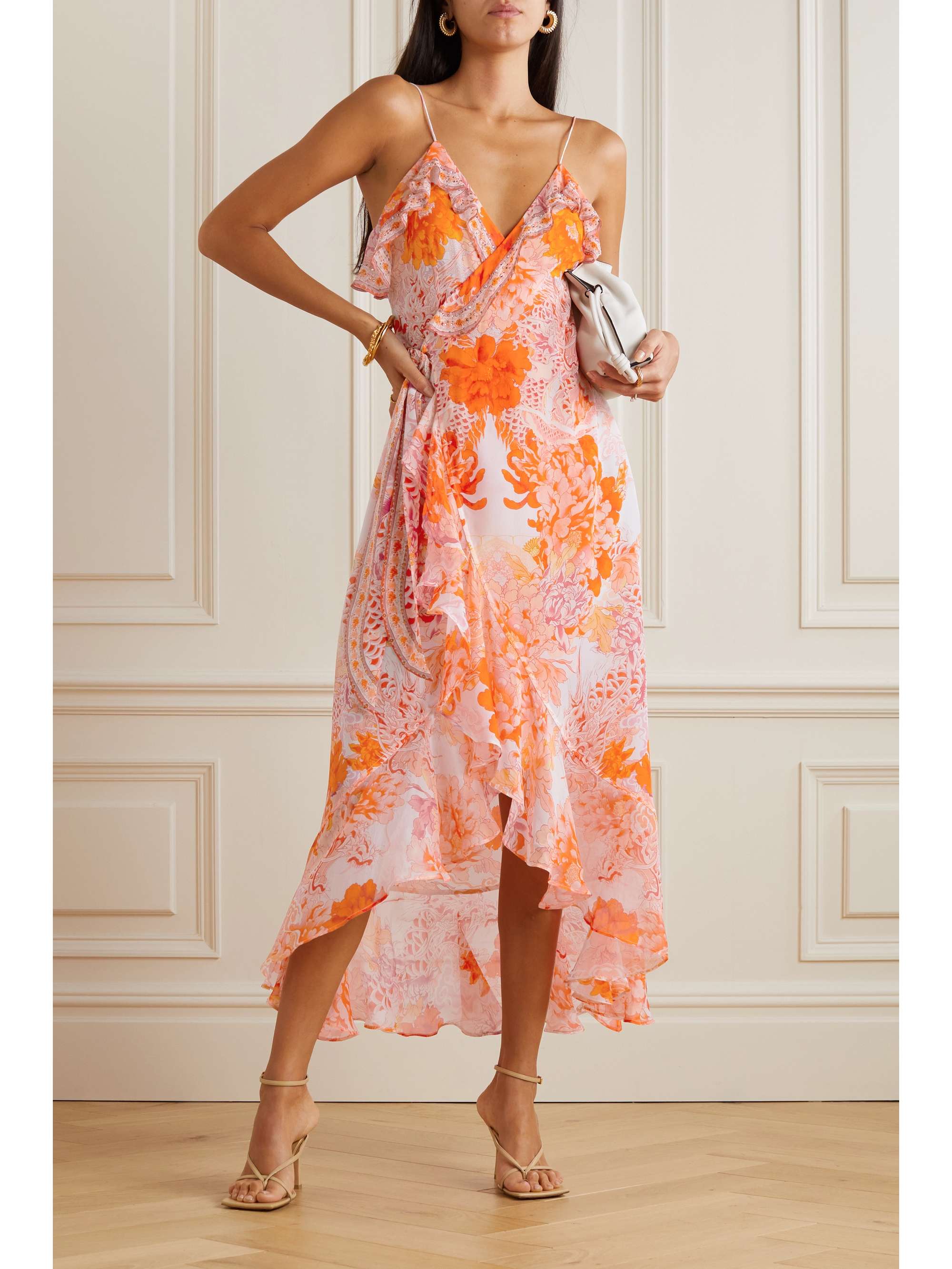 CAMILLA Embellished floral-print silk crepe de chine midi wrap dress