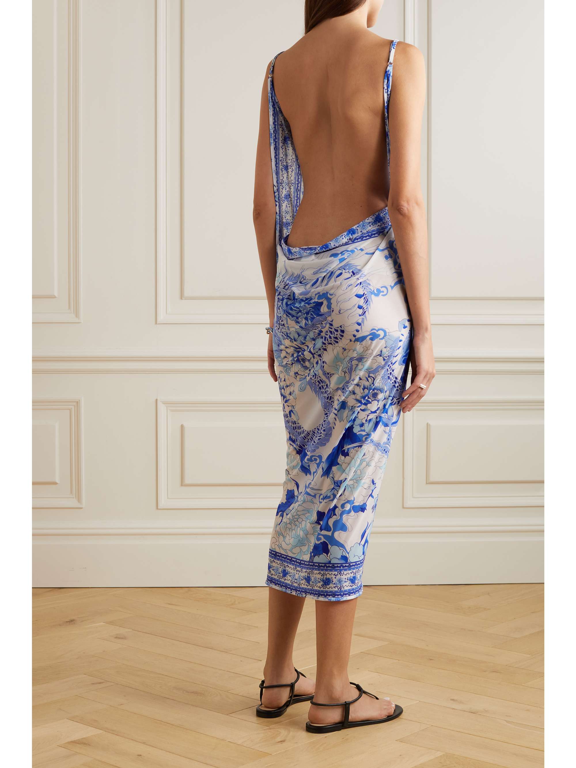 CAMILLA Open-back printed crepe de chine midi dress