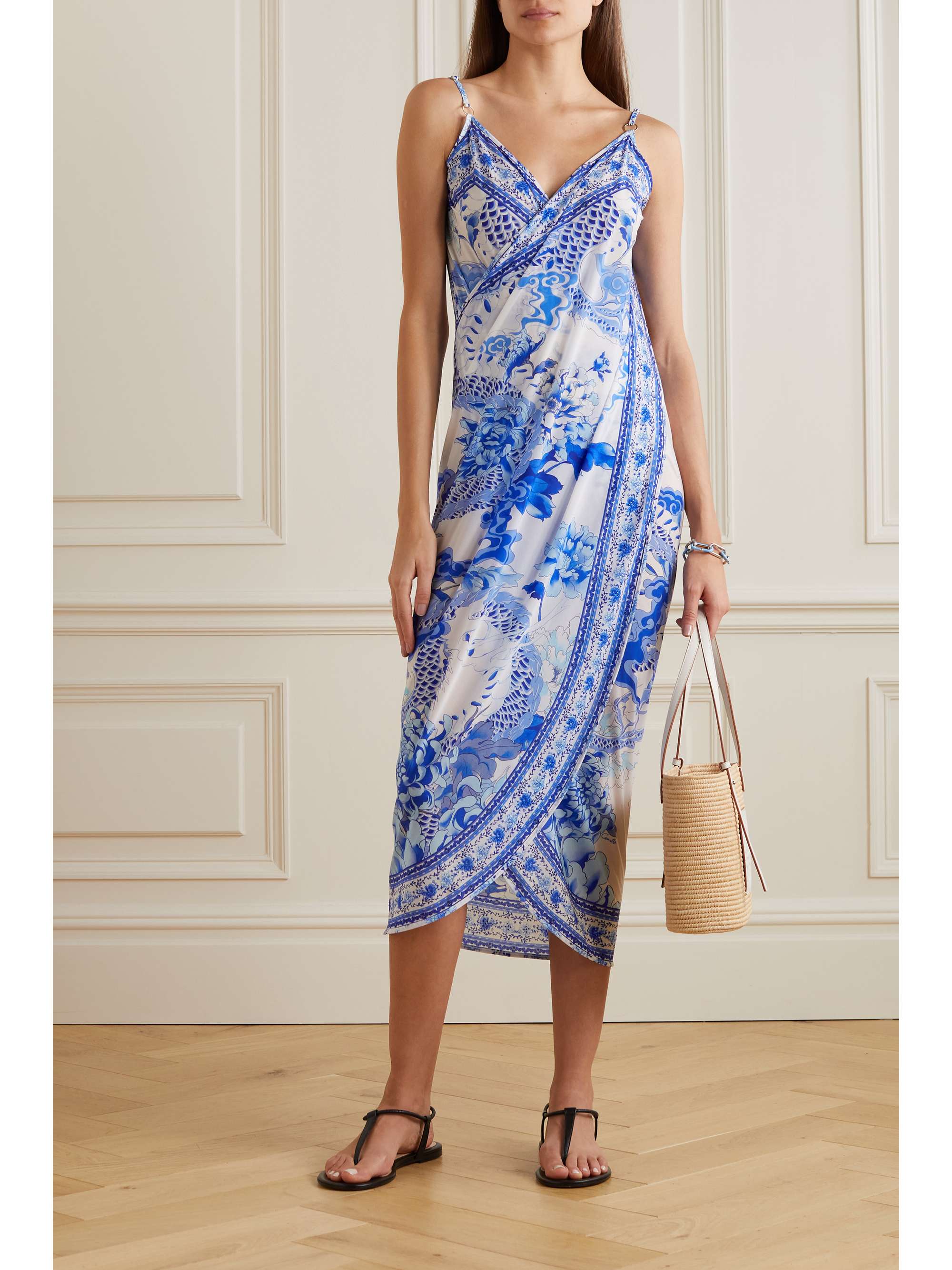 CAMILLA Open-back printed crepe de chine midi dress