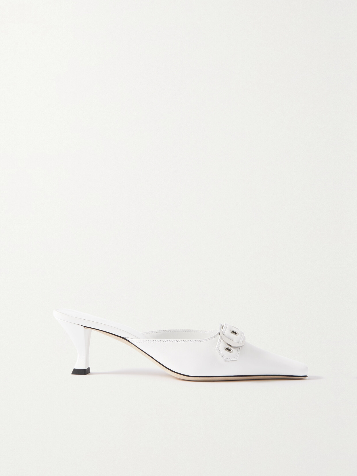 BY FAR - Evelyn Buckled Leather Mules - White