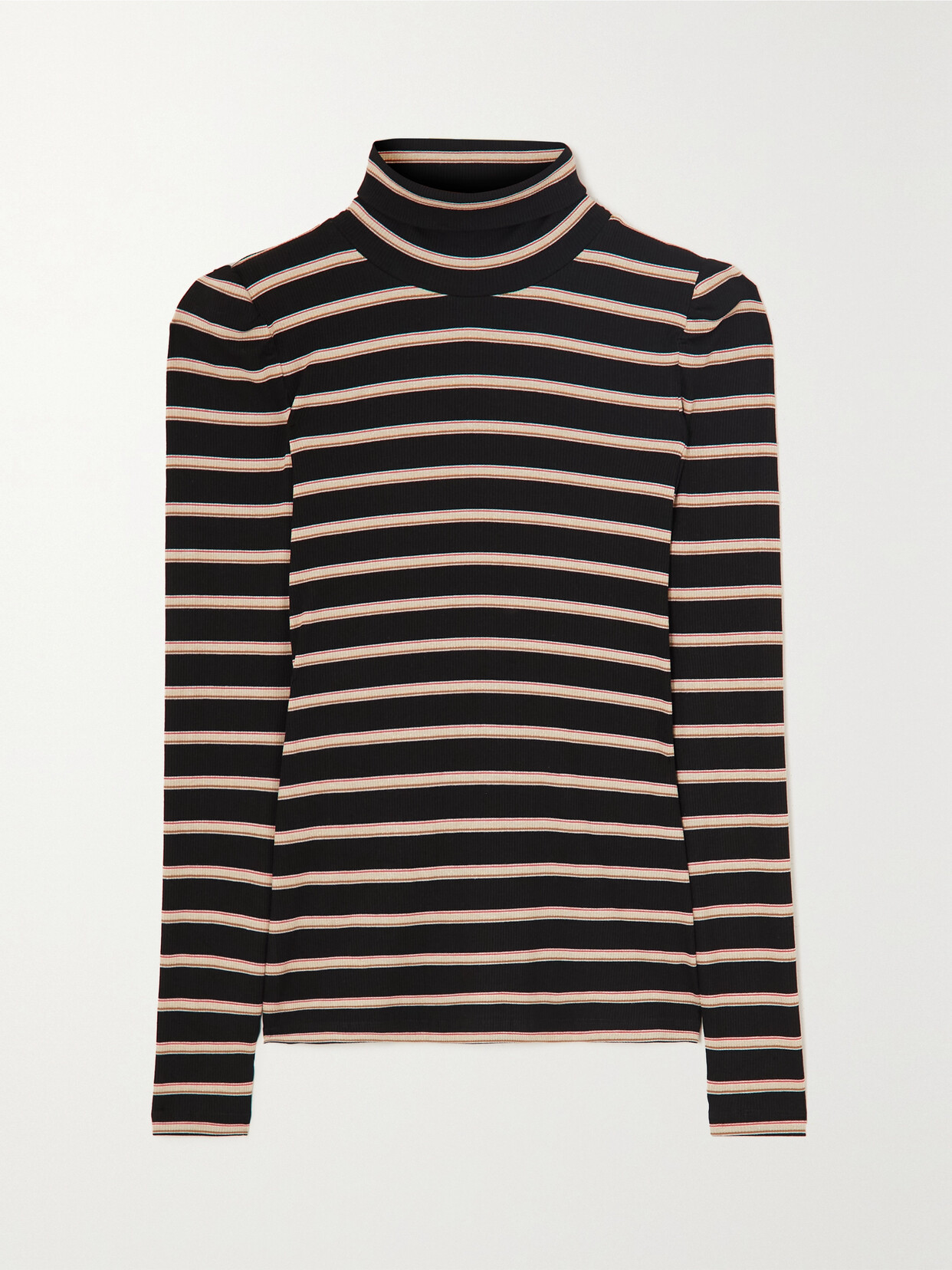 Veronica Beard - Cedar Striped Ribbed Jersey Turtleneck Top - Black