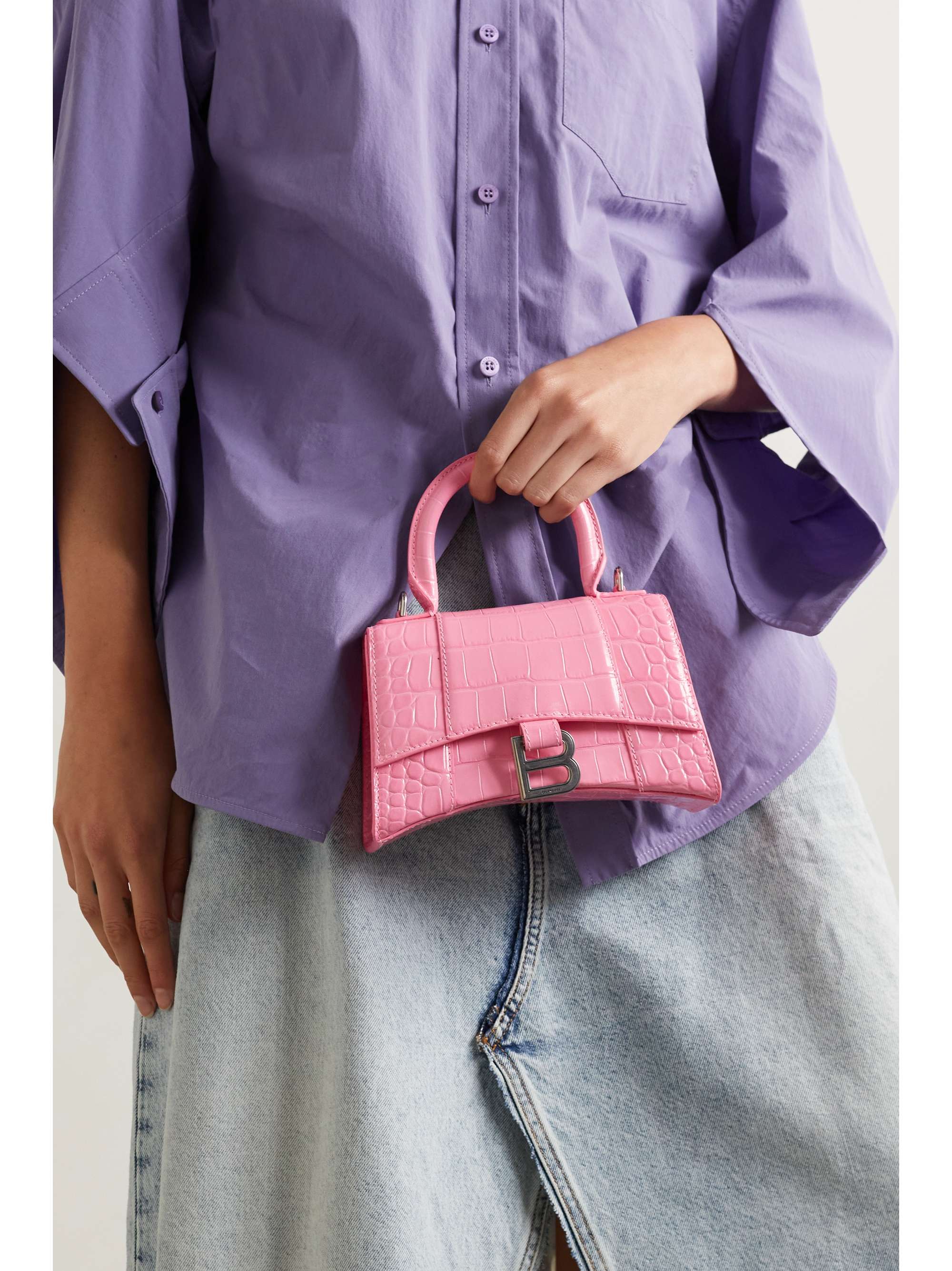 Hourglass XS croc-effect leather tote