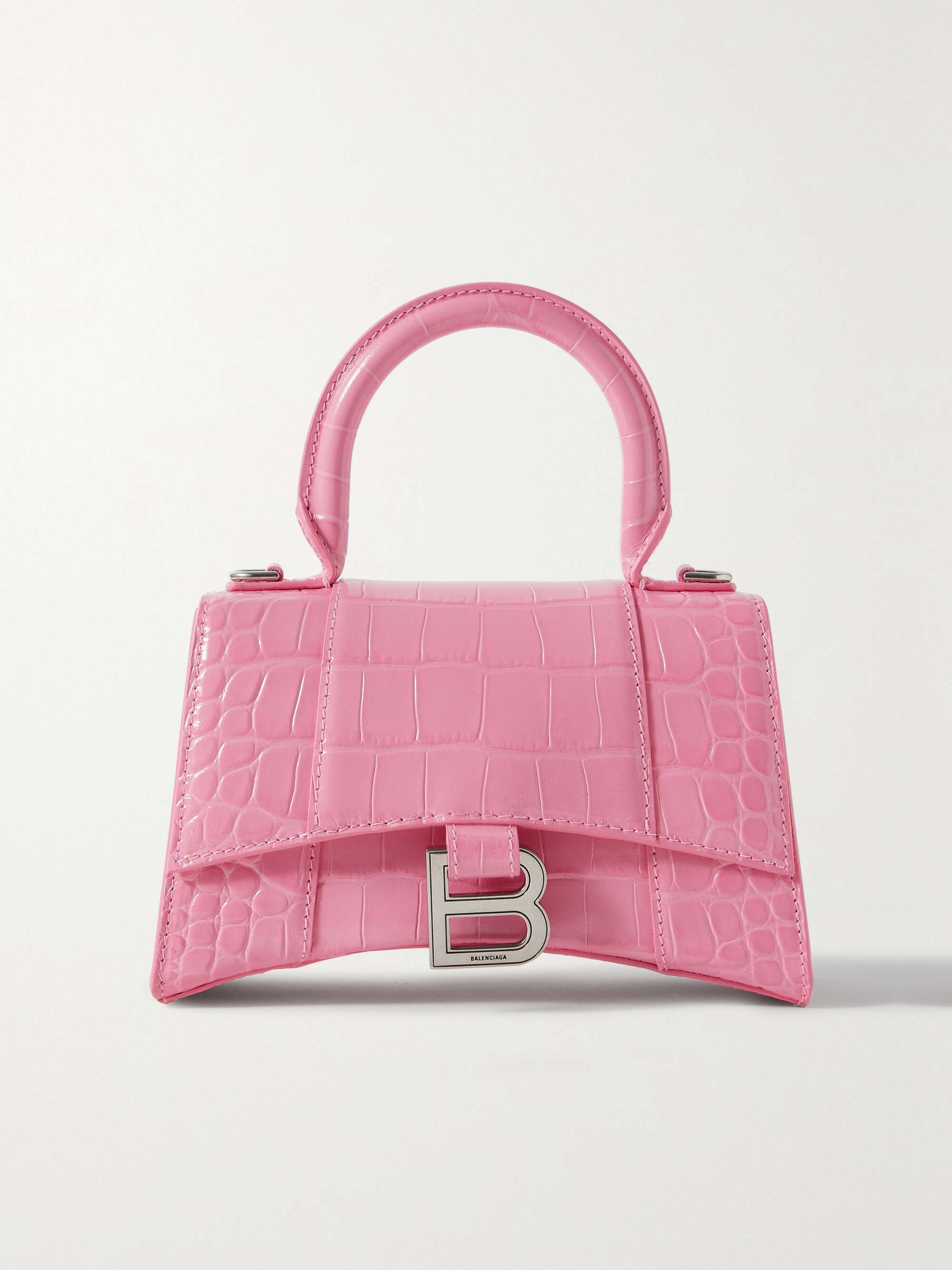 Hourglass XS Croc-Effect Leather Tote - Pink by Balenciaga