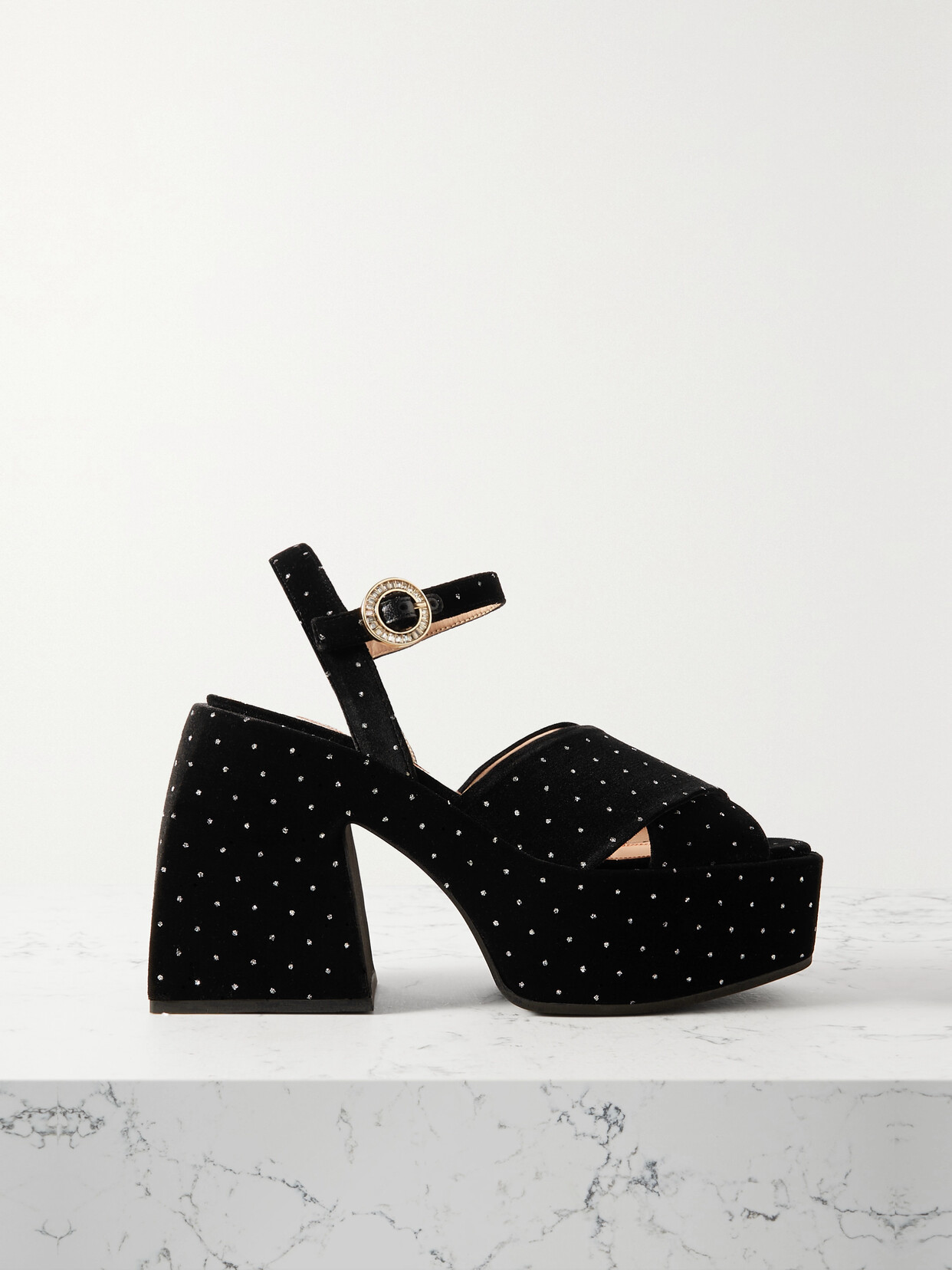 NODALETO - Bulla Joni Crystal-embellished Velvet Platform Sandals - Black